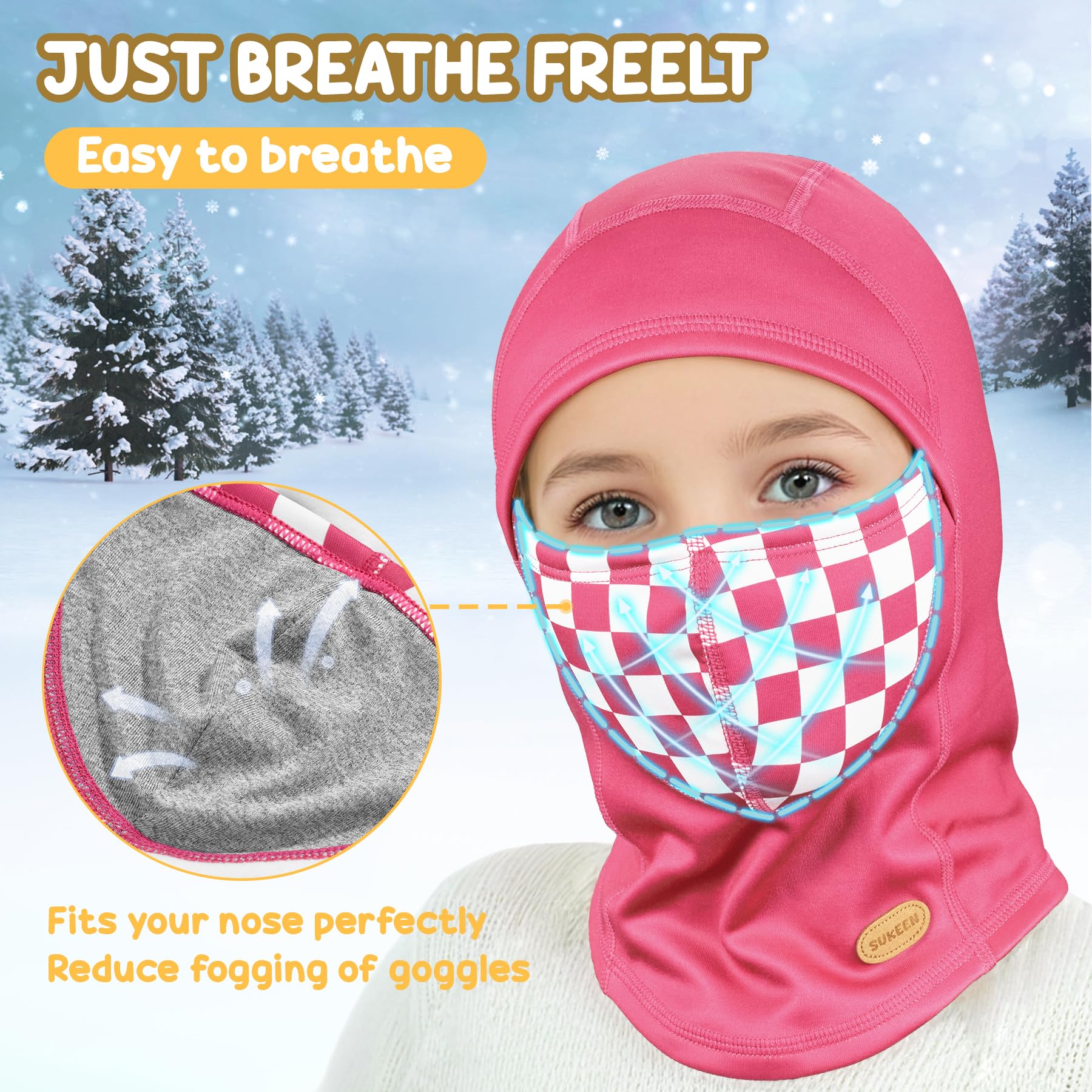 Sukeen Kids Winter Balaclava Ski Mask - Breathable Face Cover & Neck Gaiter for Boys & Girls - Warm Cold Weather Protection for Skiing, Snowboarding & Outdoor Activities