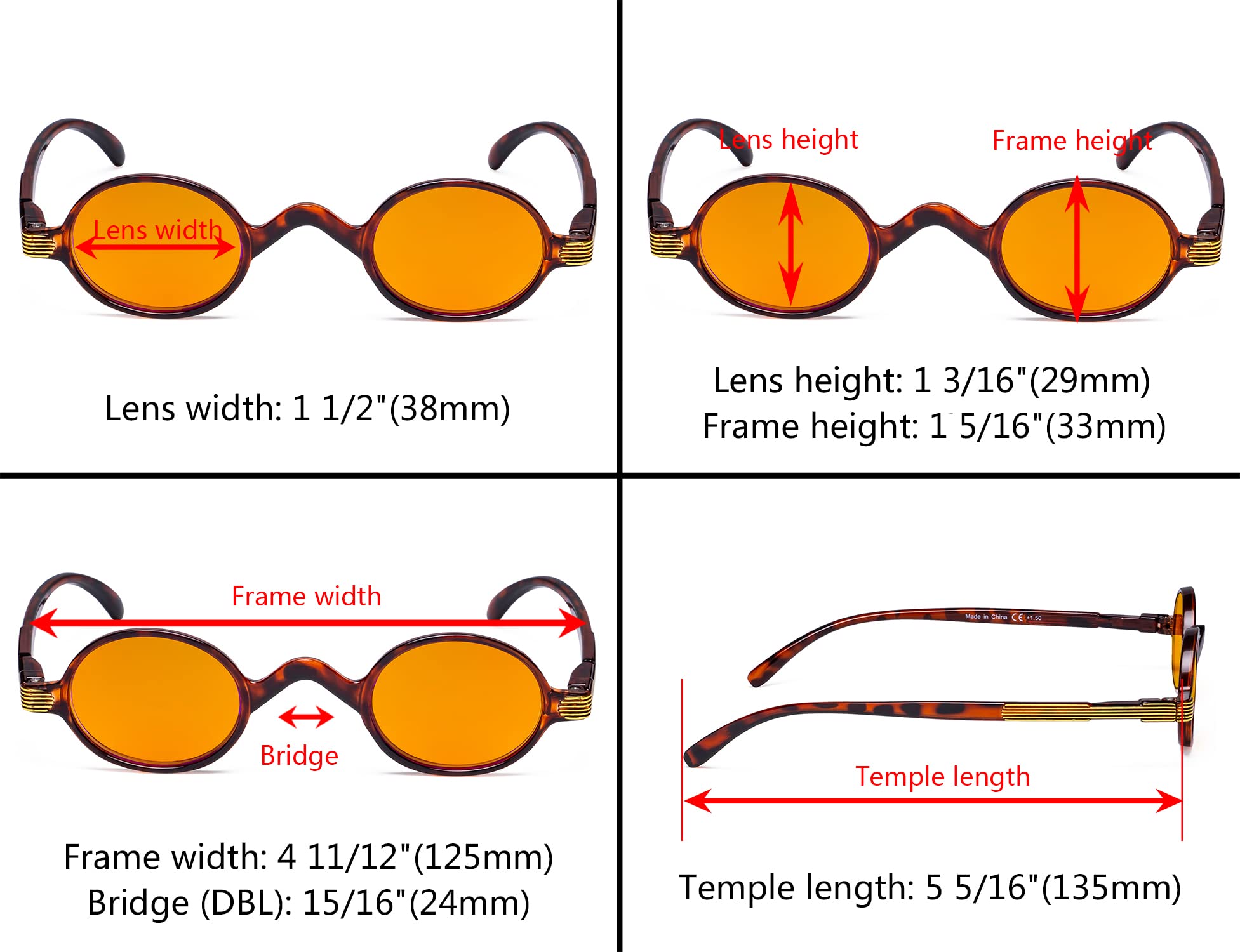 Eyekepper 5 Pack Small Round Blue Light Blocking Reading Glasses +1.75 Strength, Orange Tinted Computer Glasses for Men & Women - Reduce Eye Strain for Office Work, Gaming & Digital Screen Use