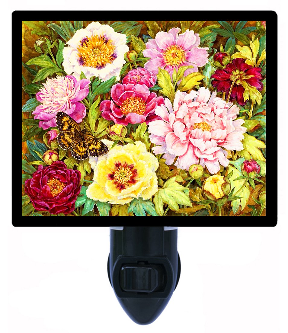 Peonies Floral LED Night Light - Soft Glow Flower Garden Light for Bedroom, Nursery, Hallway & Bathroom - Energy Efficient & Soothing Nightlight for Kids & Adults
