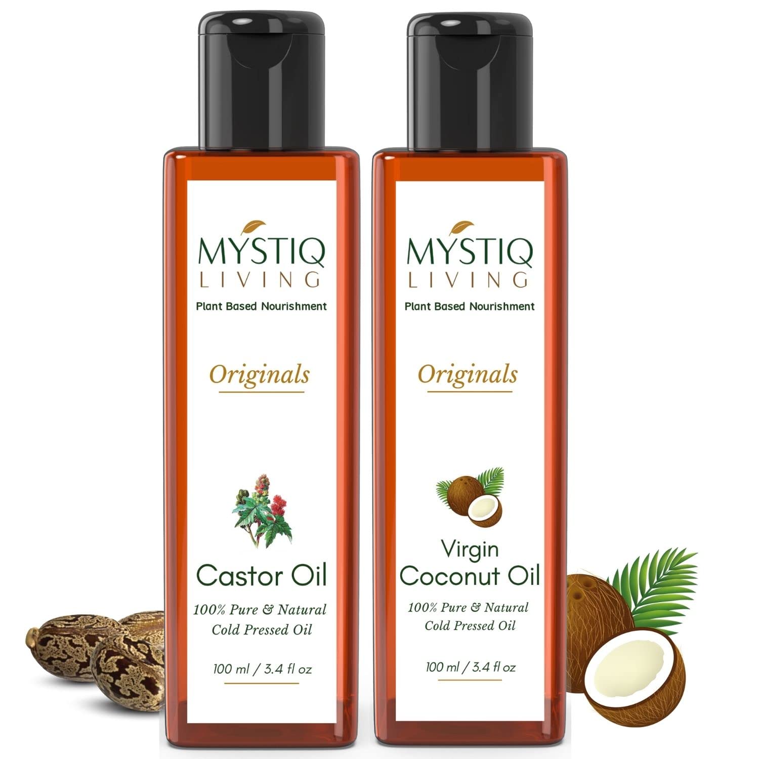 Premium Virgin Coconut Oil & Castor Oil Combo for Hair Growth, Skin Care & Beauty - 100% Pure, Cold Pressed, Natural & Organic - 200ml (2 x 100ml) - Perfect for DIY Hair Masks, Scalp Treatment & Moisturizing Dry Skin