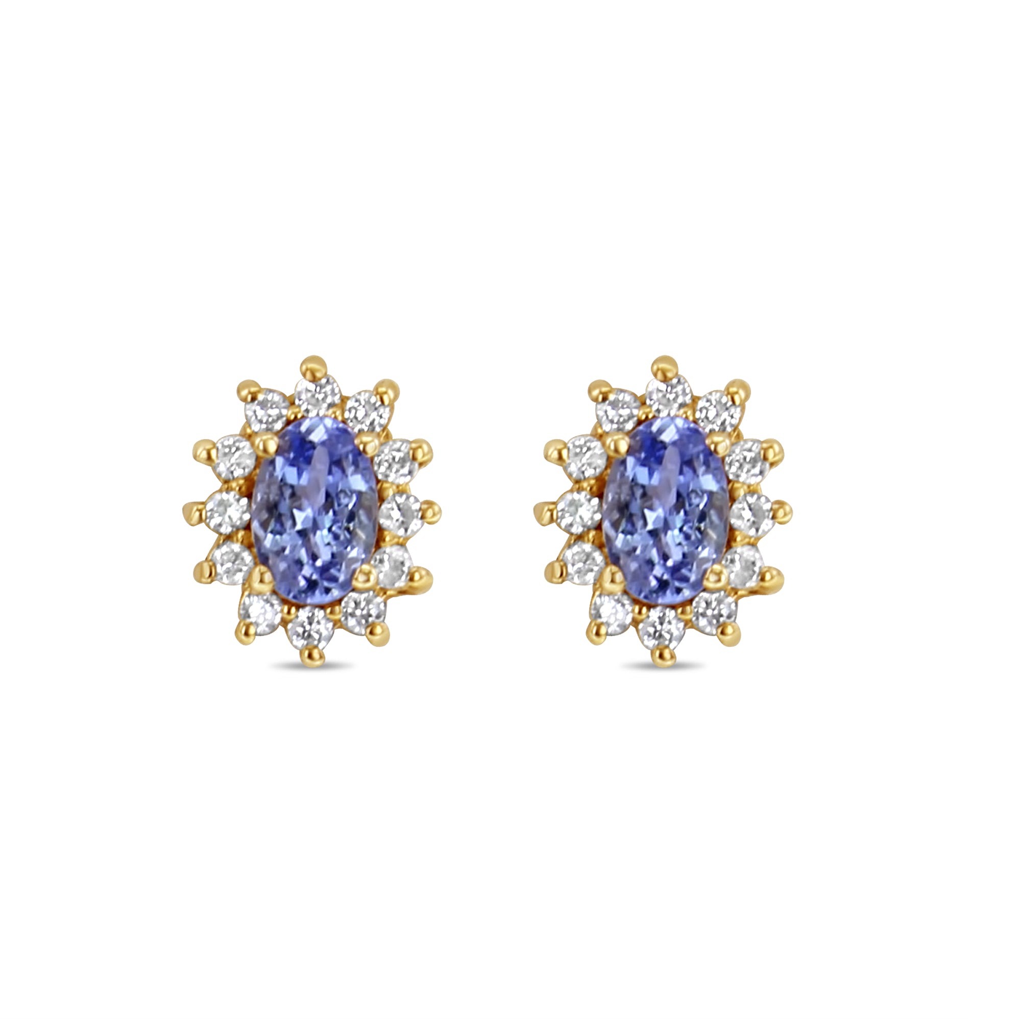 14K Yellow Gold Tanzanite Diamond Halo Stud Earrings for Women - Elegant Jewelry Gift for Birthday, Anniversary & Special Occasions