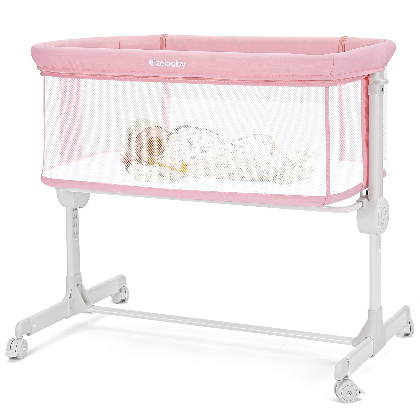 Ezebaby Portable Baby Bassinet Bedside Sleeper - Adjustable 7 Height Levels, Breathable Mesh Sides with Included Mattress & Sheet - Perfect for Newborns & Infants - Ideal for Nursery, Bedroom Co-Sleeping & Travel
