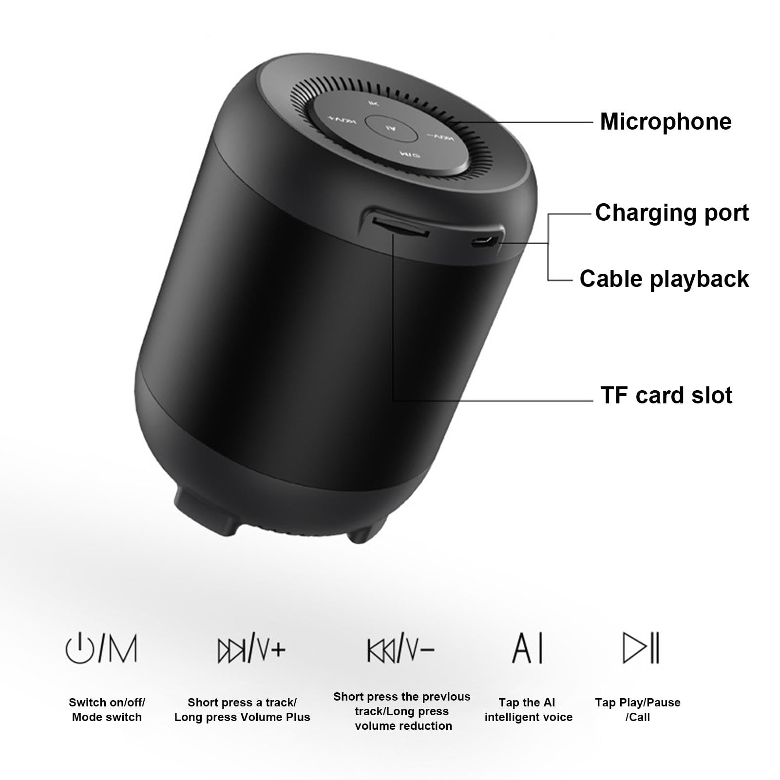 Portable Bluetooth Speaker with Deep Bass, Wireless Waterproof Speaker, Voice Control & Memory Card Slot - Perfect for Backpacking, Home, Outdoor, Travel and Party Use