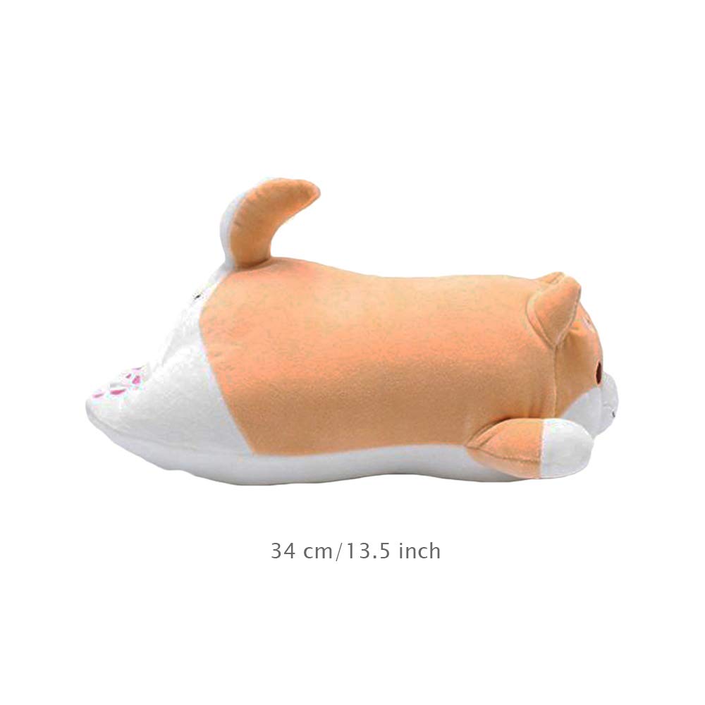 Shiba Inu & Corgi Plush Pillow - Ultra Soft Stuffed Animal Dog Toy, 13.5 Inch Brown Round Eye Cute Puppy Doll - Perfect Gift for Valentine's Day, Christmas, Birthday - Great for Bed, Sofa, Chair Decor & Cuddling