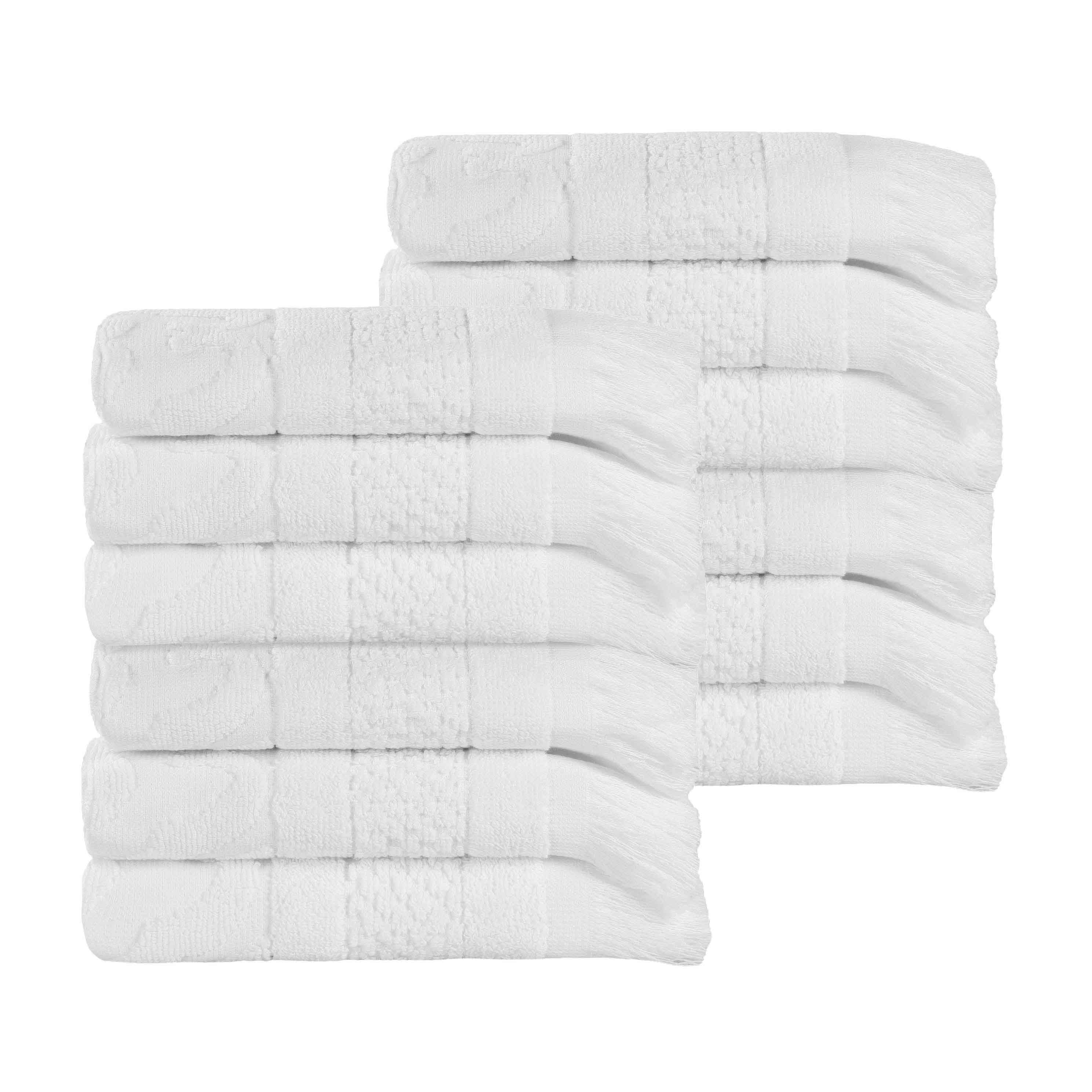 Premium Rolla Cotton Geometric Jacquard Plush Face Towel Washcloth Set - 12 Pack | Soft & Absorbent Bath Towels for Spa, Baby Care & Gentle Facial Cleansing