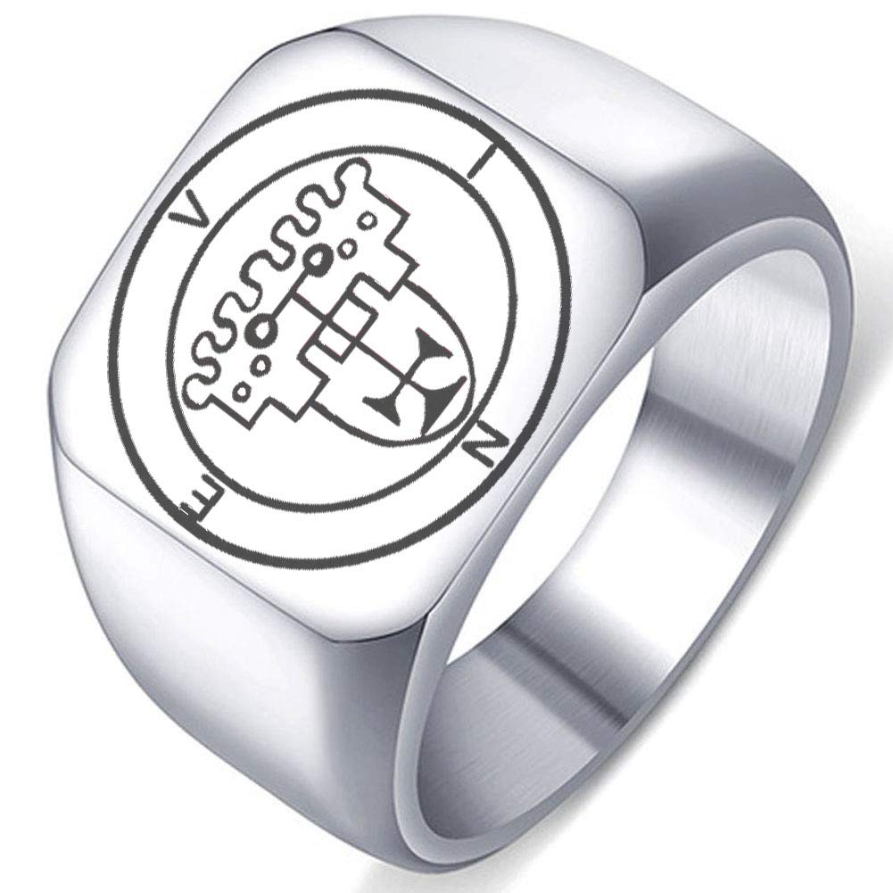 Laser Engraved Demon Vine Goetic Seal Ring - Stainless Steel Solomon Key Jewelry for Occult Protection & Gothic Fashion | Perfect for Wiccan Rituals, Dark Aesthetic Outfits and LARP Costumes