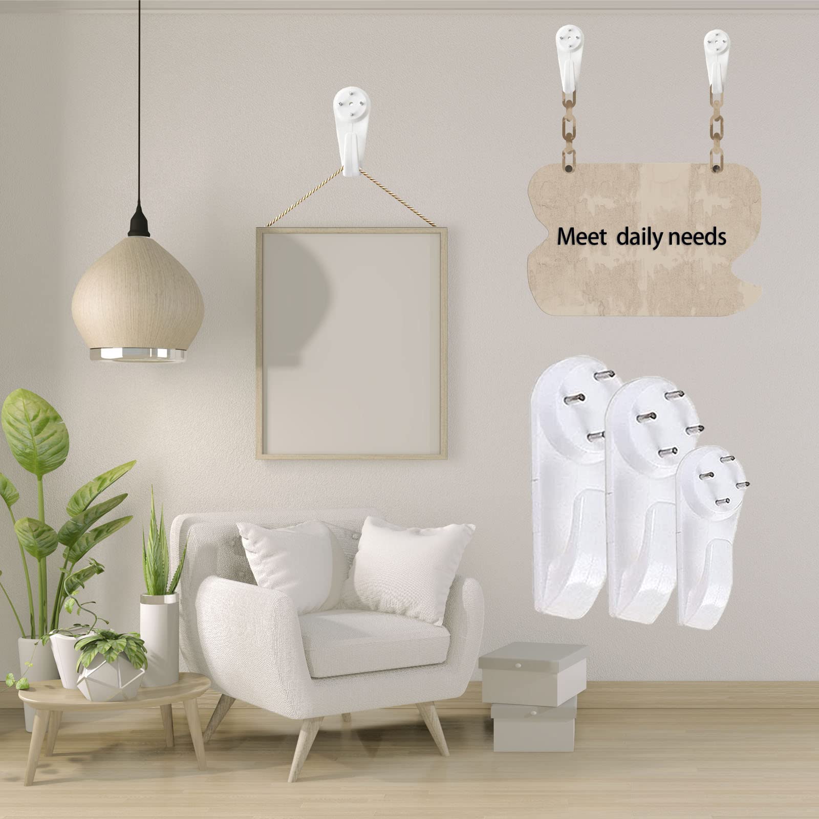 60Pcs Picture Hanging Hooks Kit - No Trace Wall Hangers for Drywall & Hard Walls - White Frame Fixing Hangers for Photos, Paintings & Artwork - Perfect for Home, Office & Gallery Decor