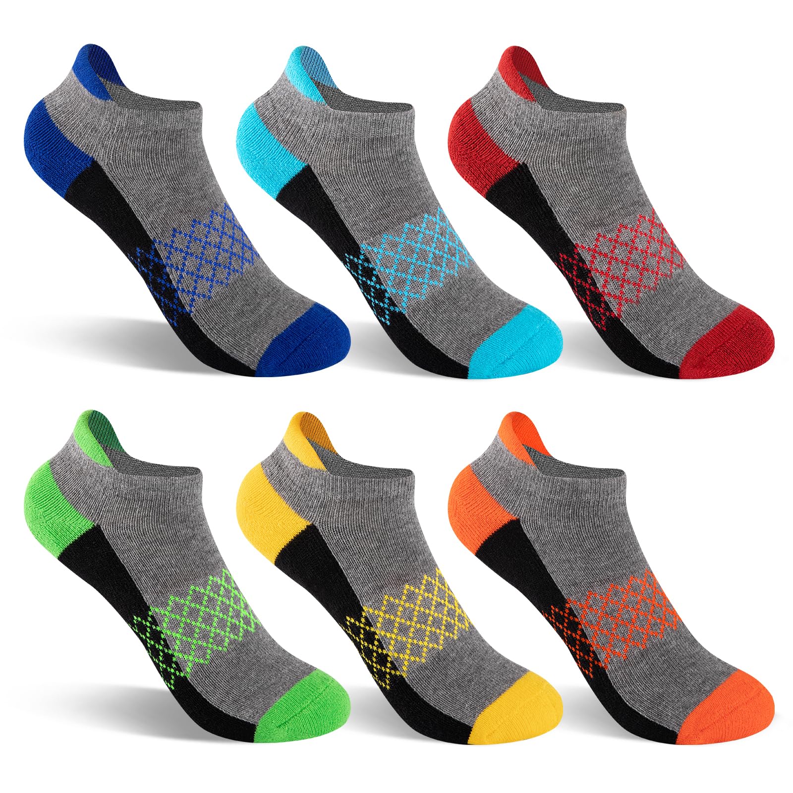 Comfoex Boys Athletic Socks 6 Pairs - Breathable Ankle Socks with Half Cushion for Little & Big Kids - Perfect for Running, School & Daily Activities