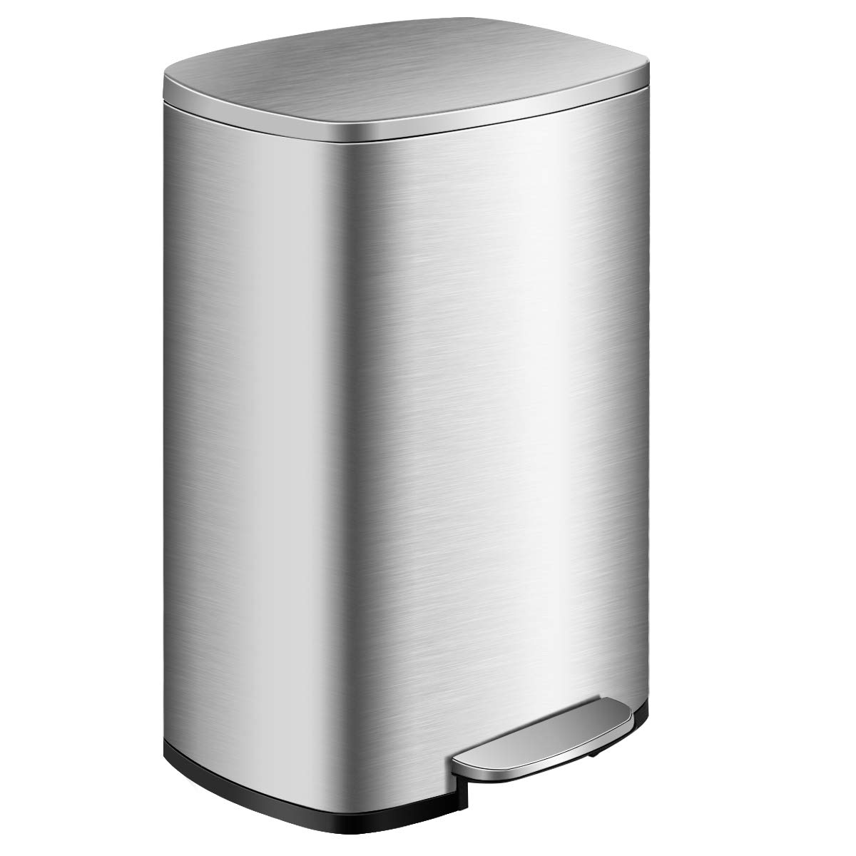 Goplus 13.2 Gallon/50L Stainless Steel Touchless Trash Can with Step-On Pedal, Soft-Close Lid & Fingerprint-Resistant - Perfect for Kitchen, Living Room & Home Office Waste Disposal