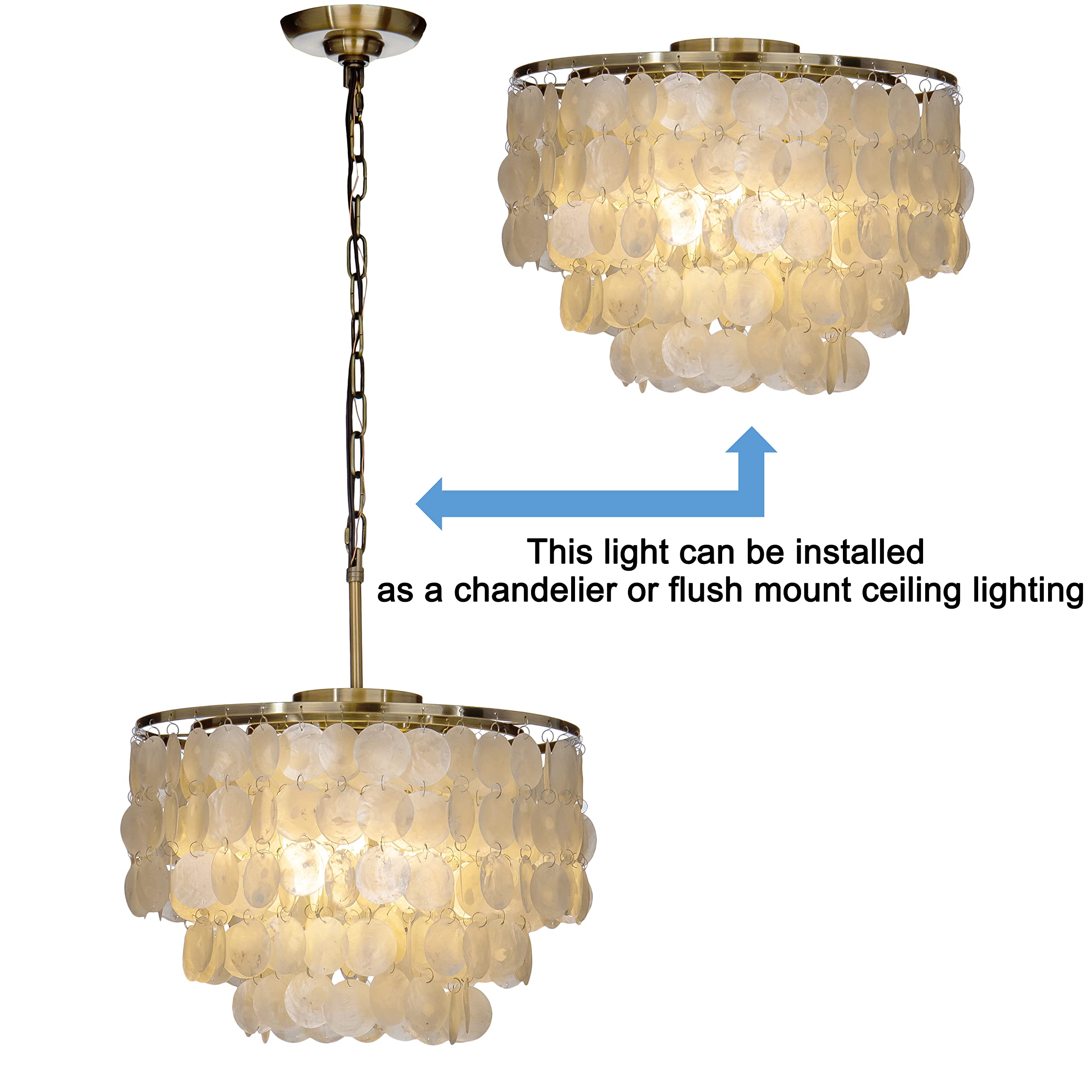 Coastal Natural Capiz Shell Tiered Flush Mount Ceiling Light - 18