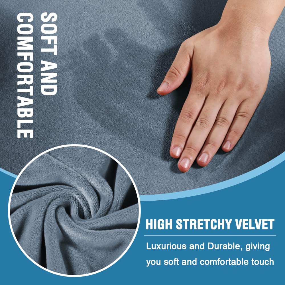 H.VERSAILTEX 2-Piece Sofa Cover Set with T-Cushion - Thick Velvet Stretch Slipcovers for Armchairs & Couches - Furniture Protector in Stone Blue | Perfect for Living Room, Office & Home Decor