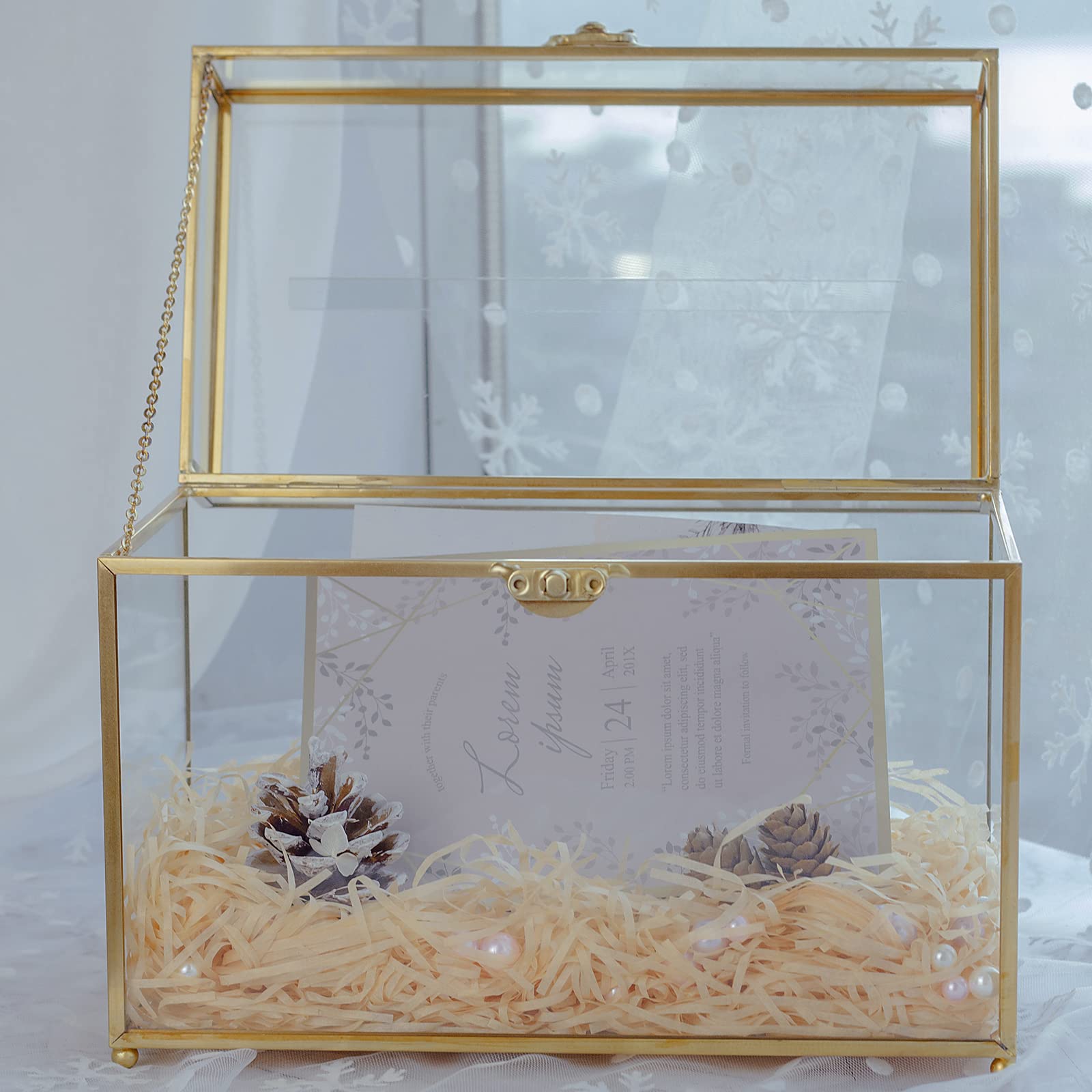 Elegant Glass Wedding Card Box with Slot - Large Clear Gift Card Holder in Gold Brass for Wedding Receptions, Birthday Parties & Bridal Showers | Perfect Greeting Card Organizer for Special Events & Celebrations