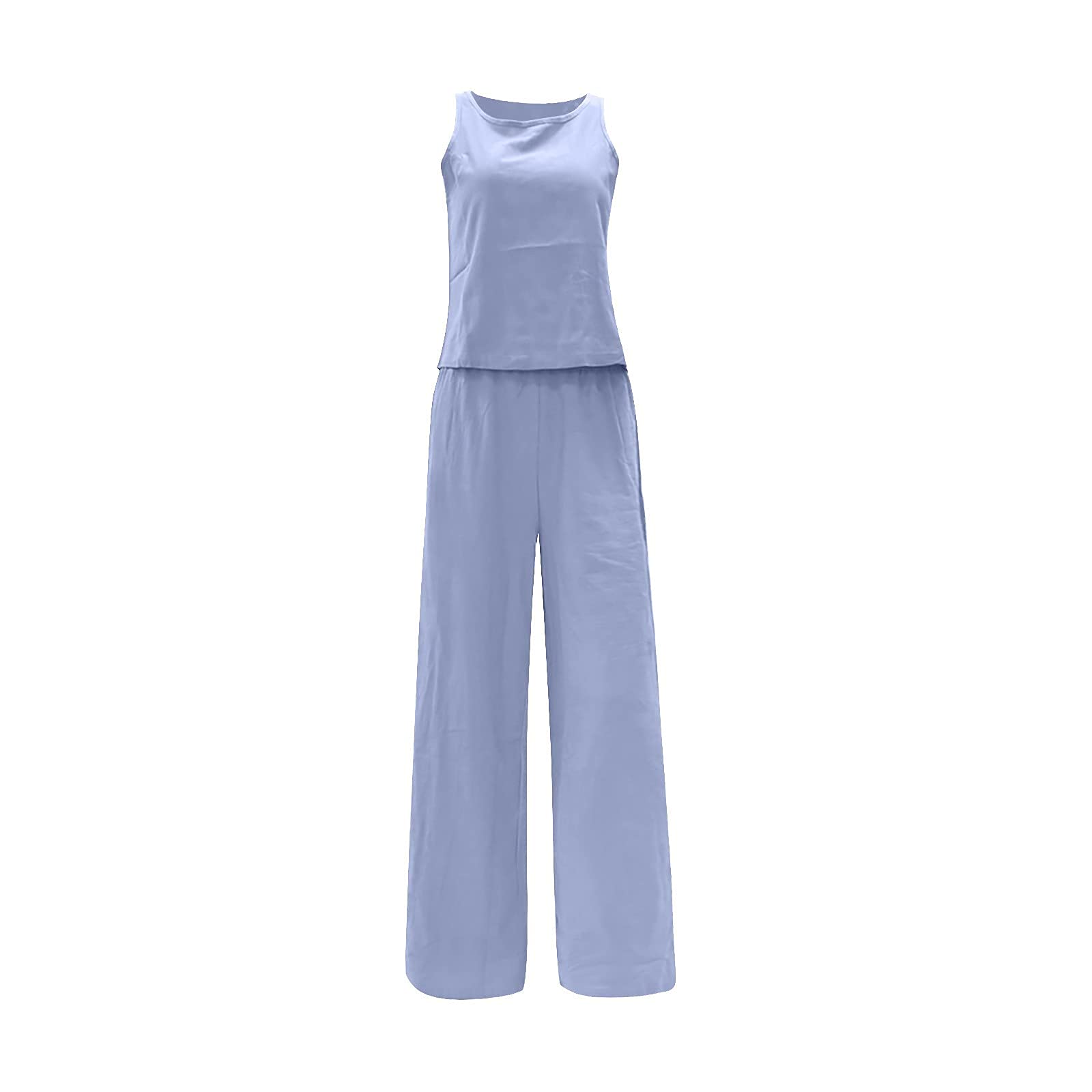 Women's Linen Jogger Outfits - 2 Piece Casual Sleeveless Tank Top & Elastic Waist Pants Set | Summer Lounge Wear, Beach Vacation Outfit, Yoga & Home Comfort Clothes