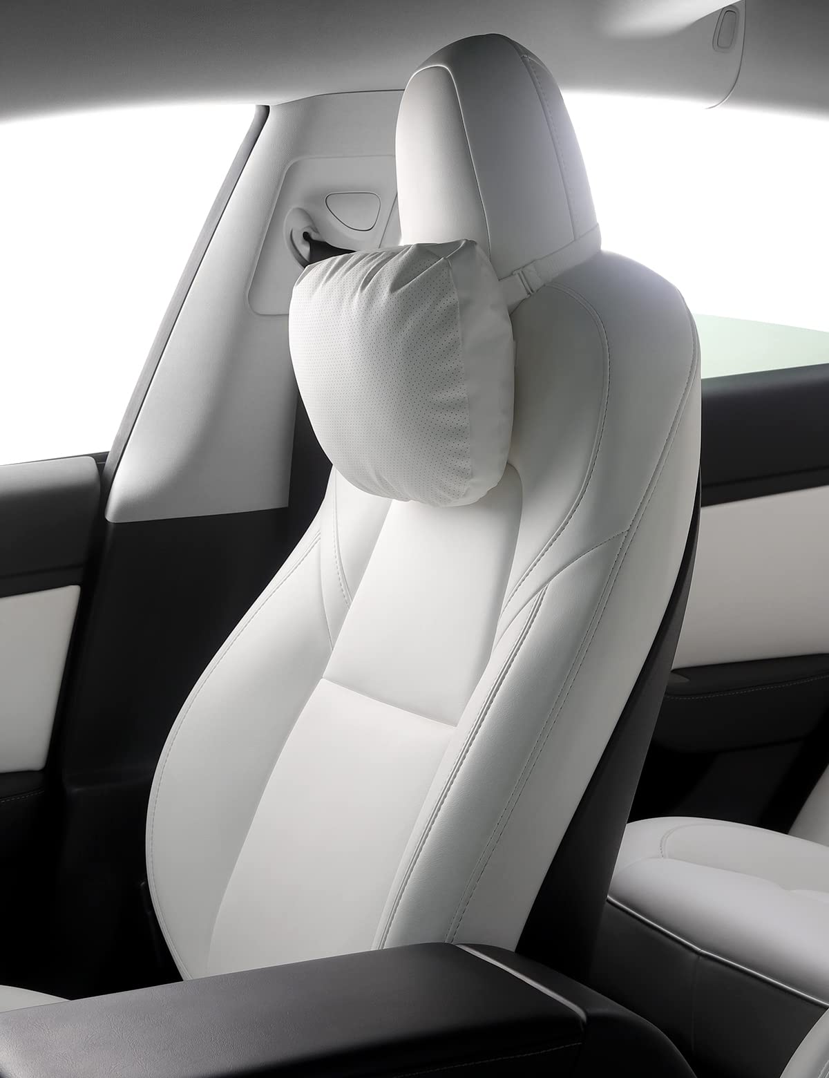 Tesla Model Y/X/3/S Leather Headrest Pillow - 2 Pack White for Travel Comfort