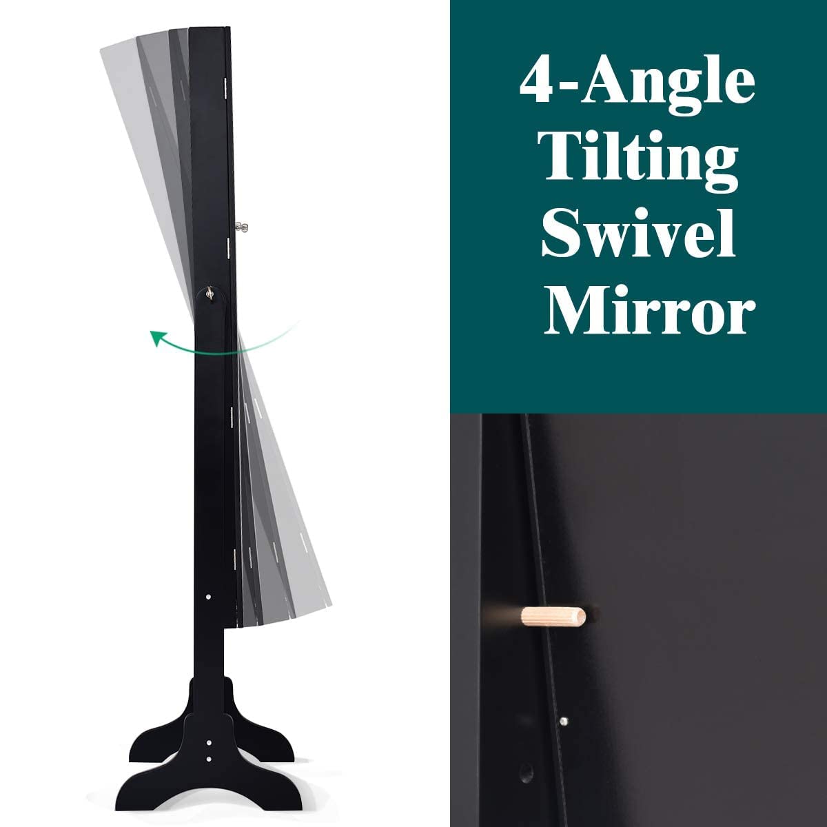 MAT EXPERT Floor Standing Mirror Jewelry Armoire - Lockable Jewelry Cabinet with Full-Length Mirror, Makeup Dressing Storage Organizer with 38 Hooks & 48 Ring Slots, 5 Drawers for Jewelry & Accessories (Black) - Perfect for Bedroom, Closet & Vanity Organization