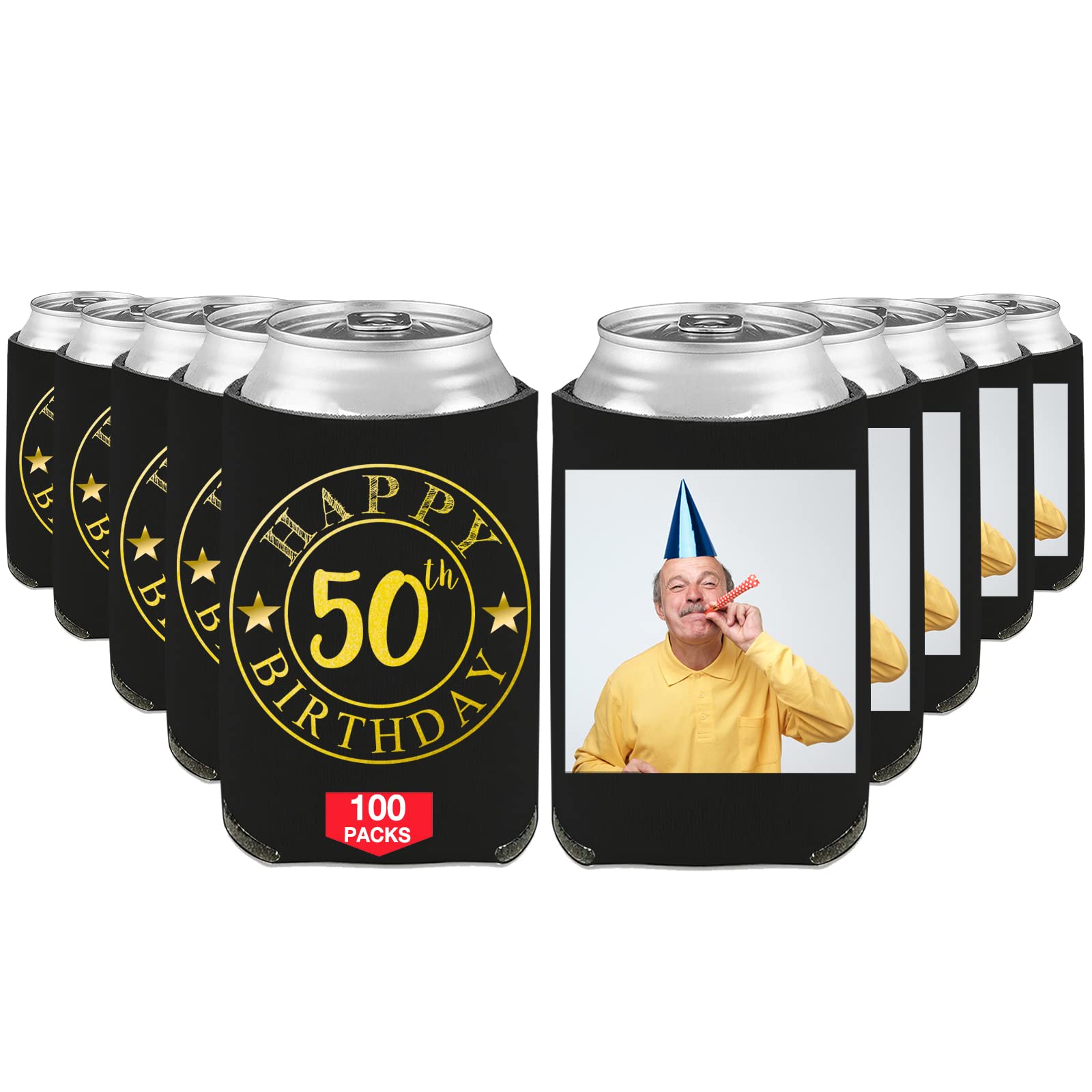Personalized Custom Birthday Can Coolers & Beer Bottle Sleeves - Bulk Photo Name Year Beverage Holders for Parties, BBQ, Tailgating & Outdoor Events