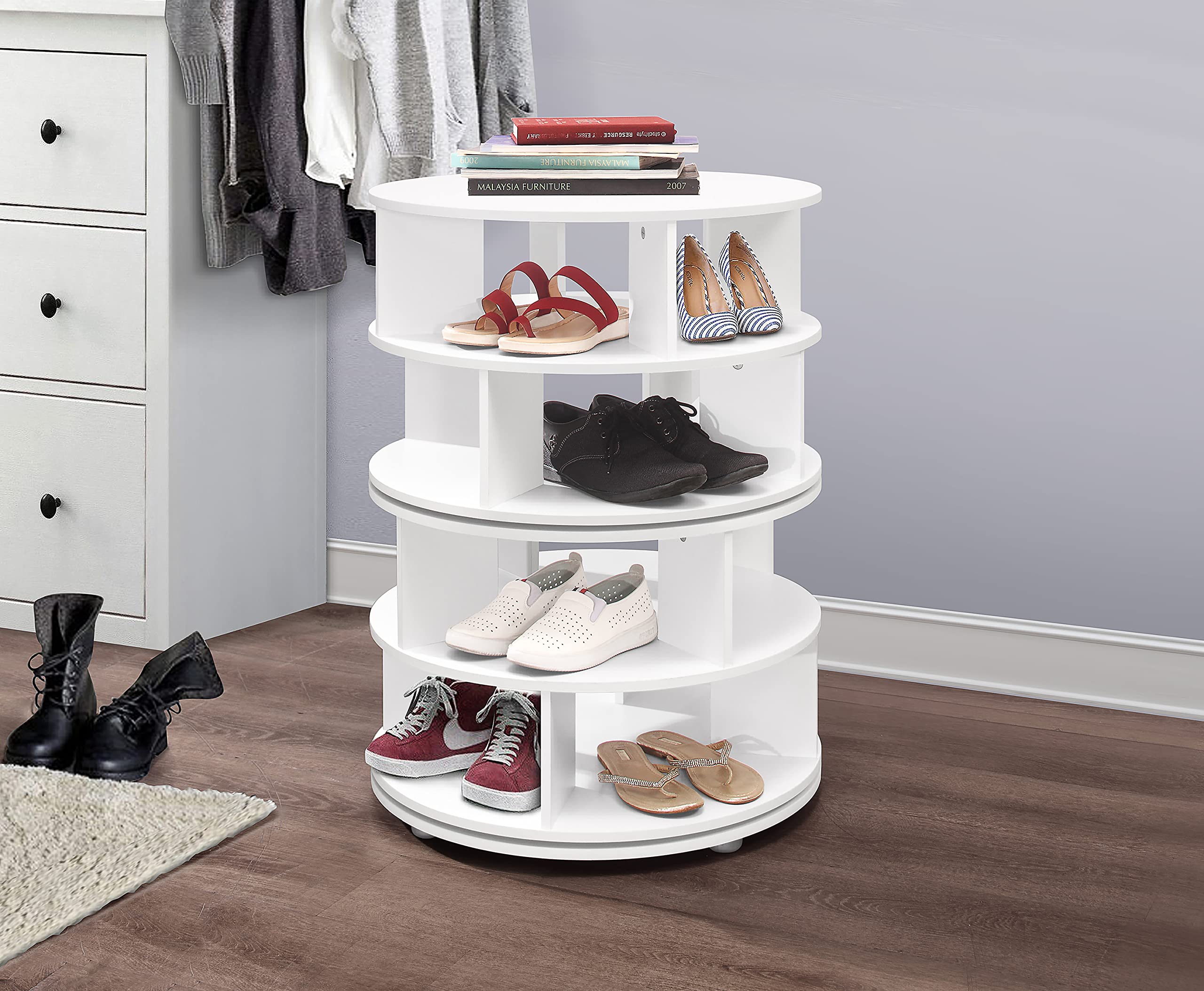 360° Rotating Shoe Rack Organizer - 4-Tier Lazy Susan Shoe Storage for Closet, Entryway, Bedroom & Hallway | Space-Saving White Shoe Shelf | Perfect for Small Spaces & Shoe Collection Organization