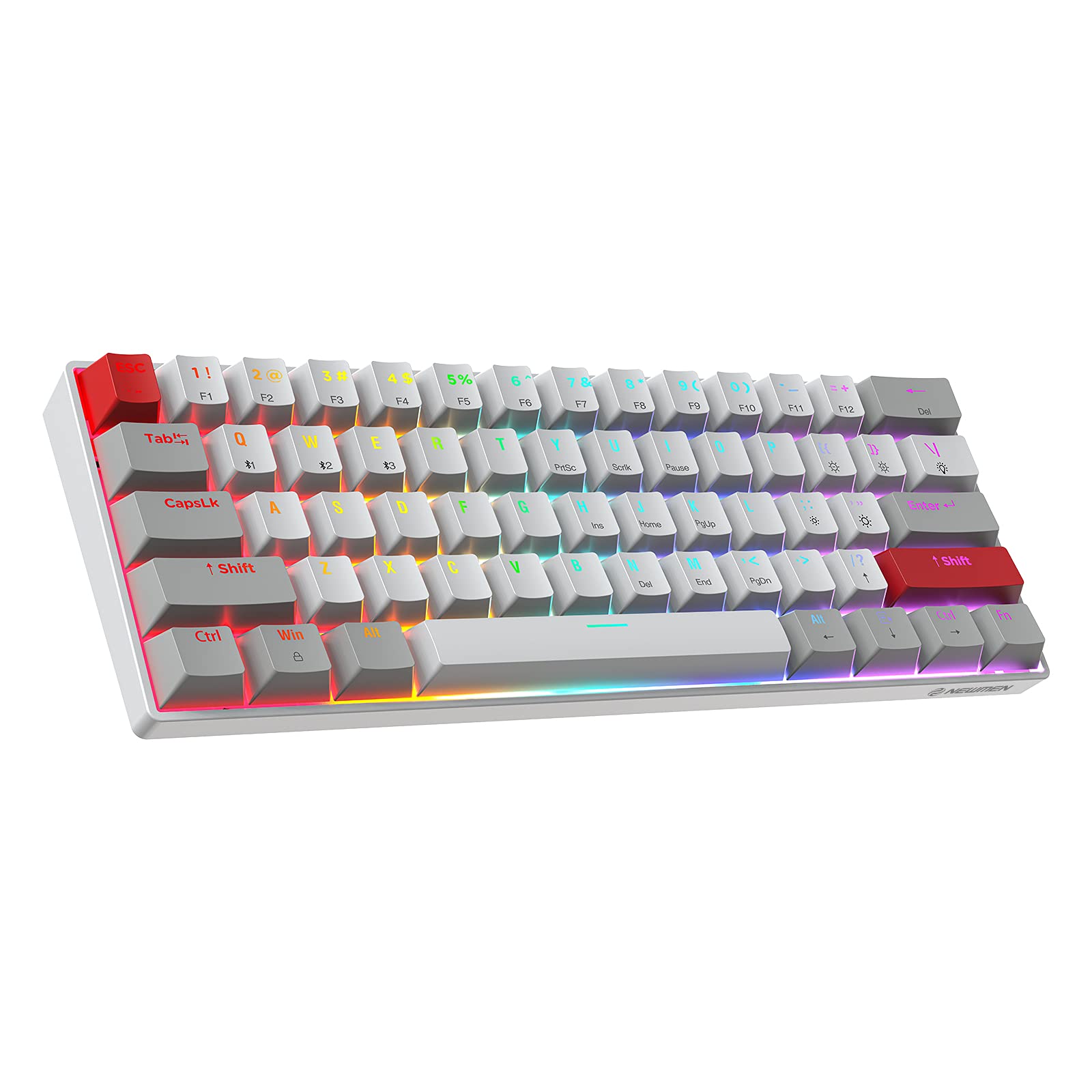 Newmen GM610 60% Wireless Mechanical Gaming Keyboard - Wired/Bluetooth/2.4G RGB Backlit, 61-Key Anti-Ghosting, Programmable & Hot-Swappable for PC, Windows, Mac, Laptop (Linear Red Switch) - Perfect for Esports, Office Work & Home Computing
