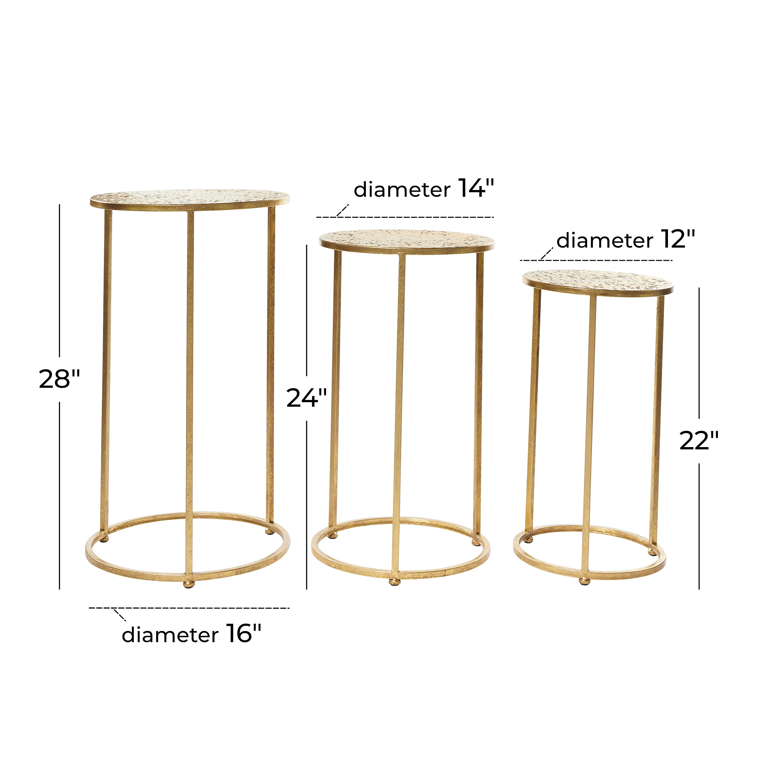Deco 79 Gold Metal Side End Accent Tables Set of 3 - Textured Tops Nesting End Tables (28