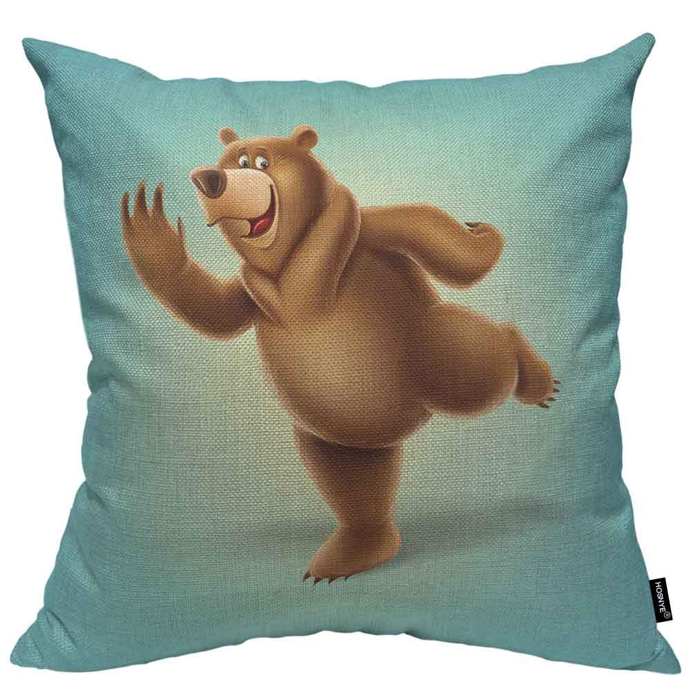Bear Cartoon Throw Pillow Covers 16x16 - Grizzly Happy Adorable Welcome Decorative Cushion Covers for Sofa, Bed, Living Room - Home Decor Gift Idea