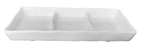 Melamine Soy Sauce Dishes - 3-Compartment Divided Plastic Dipping Plates, White (12-Pack) - Perfect for Sushi, Dumplings & Asian Cuisine