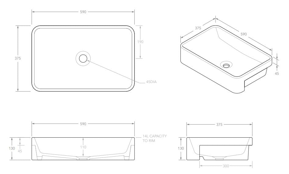 Premium ADP Lino 590 x 375mm White Ceramic Semi-Recessed Bathroom Basin - Perfect for Modern Vanities & Small Space Bathroom Designs