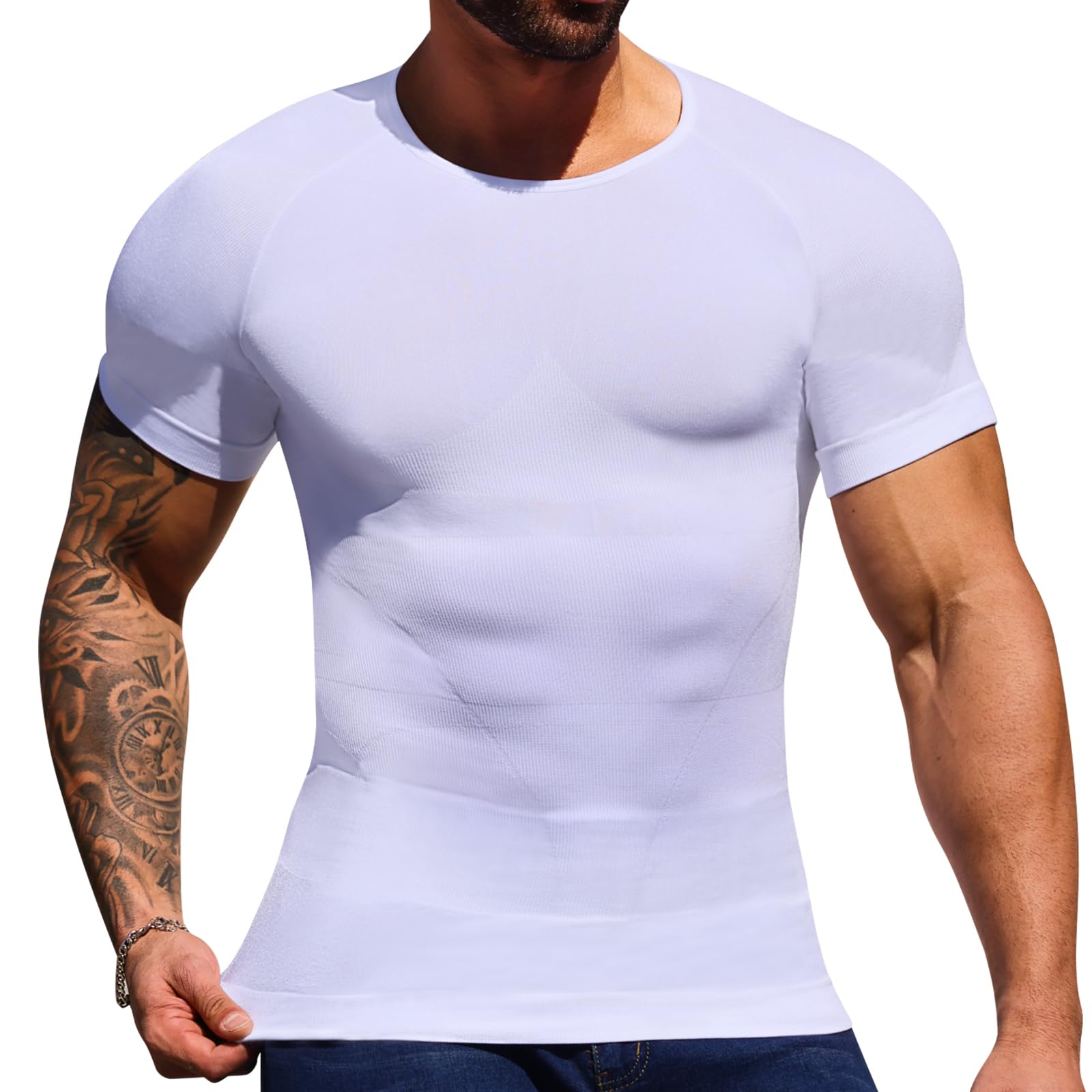 Men's Slimming Compression Shirt - Tummy Control & Gynecomastia Support for Workout