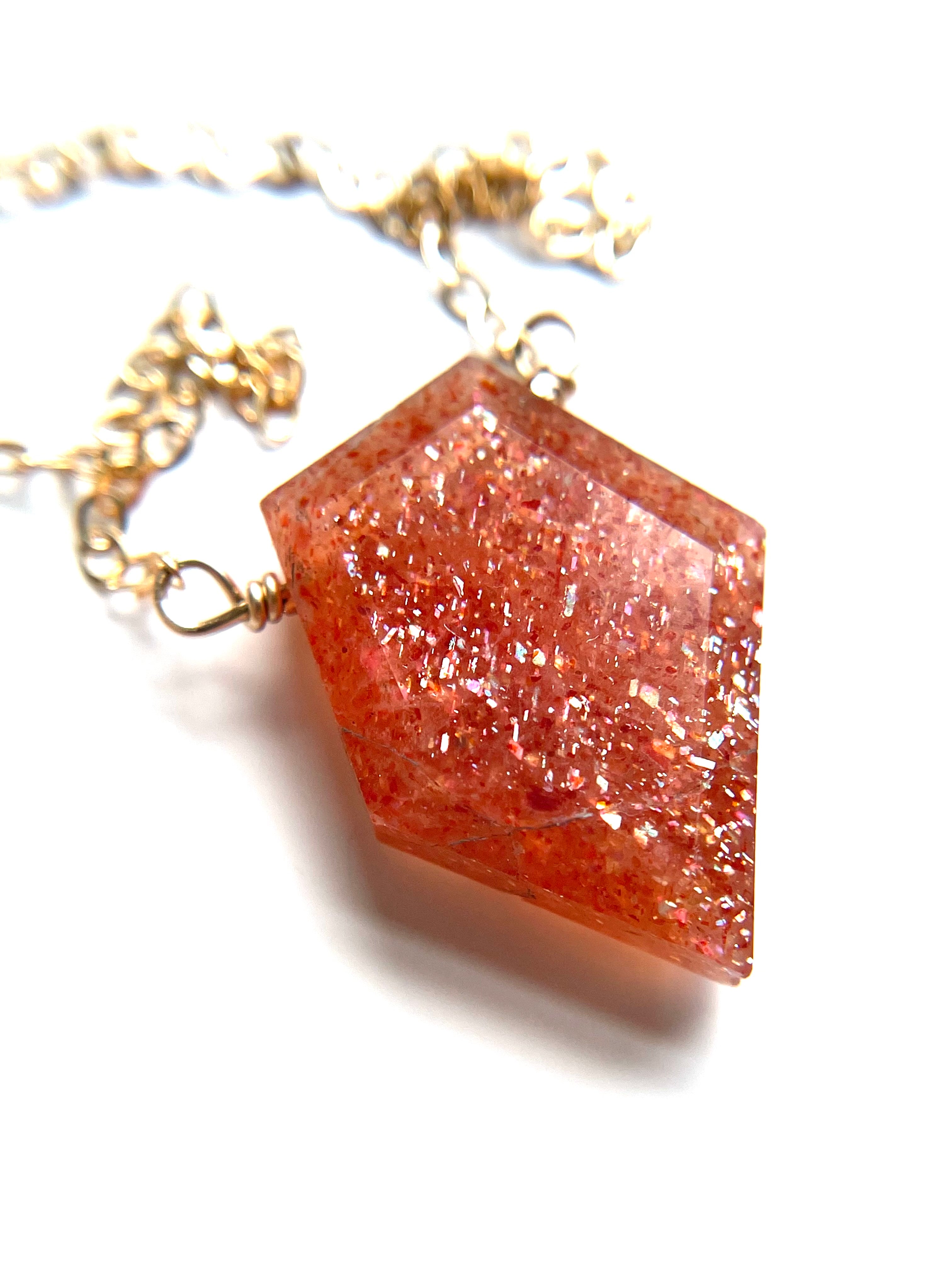 Small Sunstone Shield Necklace – Healing Crystal Jewelry for Protection & Positivity | Spiritual Gift, Energy Balancing, Meditation Accessory
