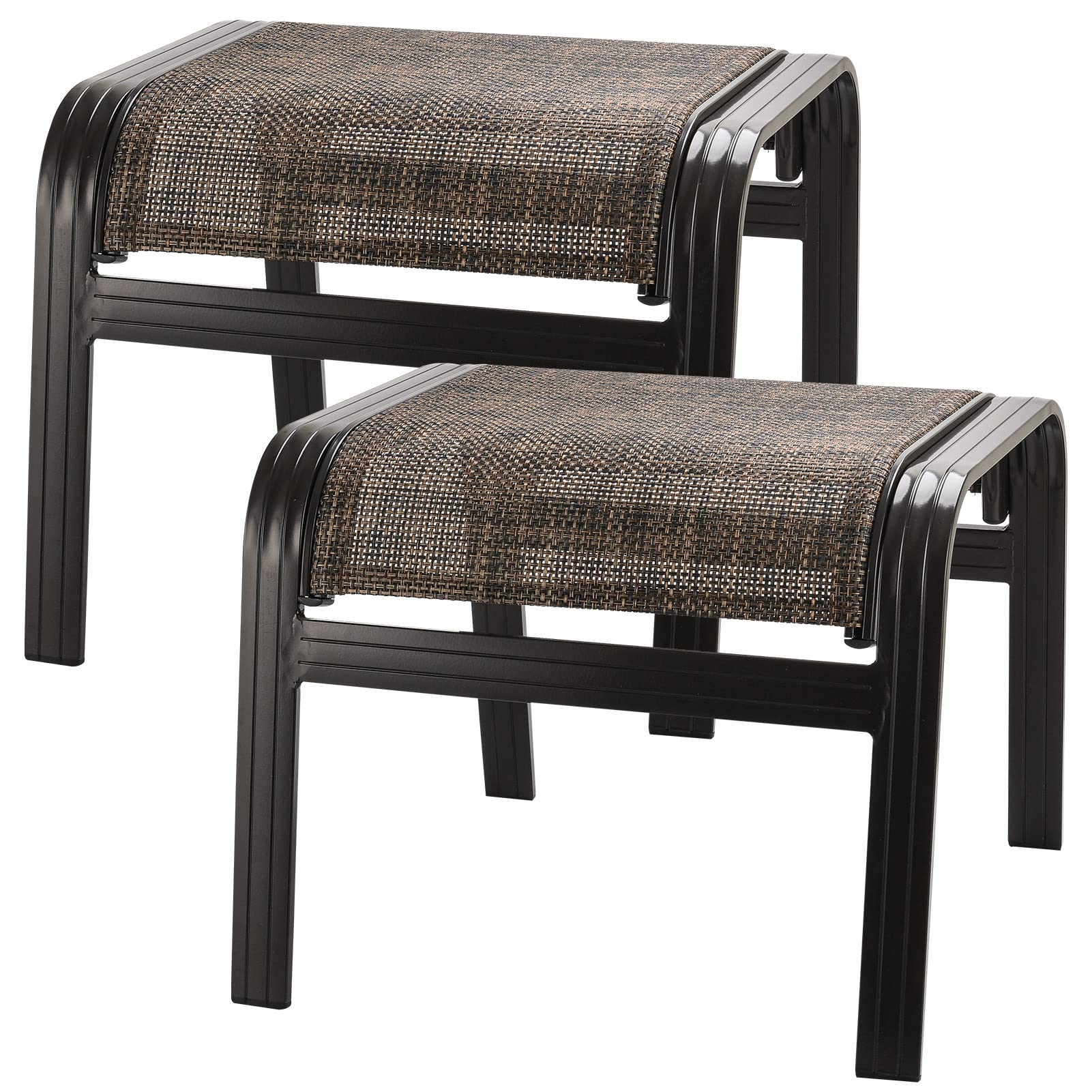Outdoor Ottomans Set of 2 - Brown Metal Patio Footrest Stools with 22x20x17 Inch Dimensions for Garden, Deck & Poolside Relaxation