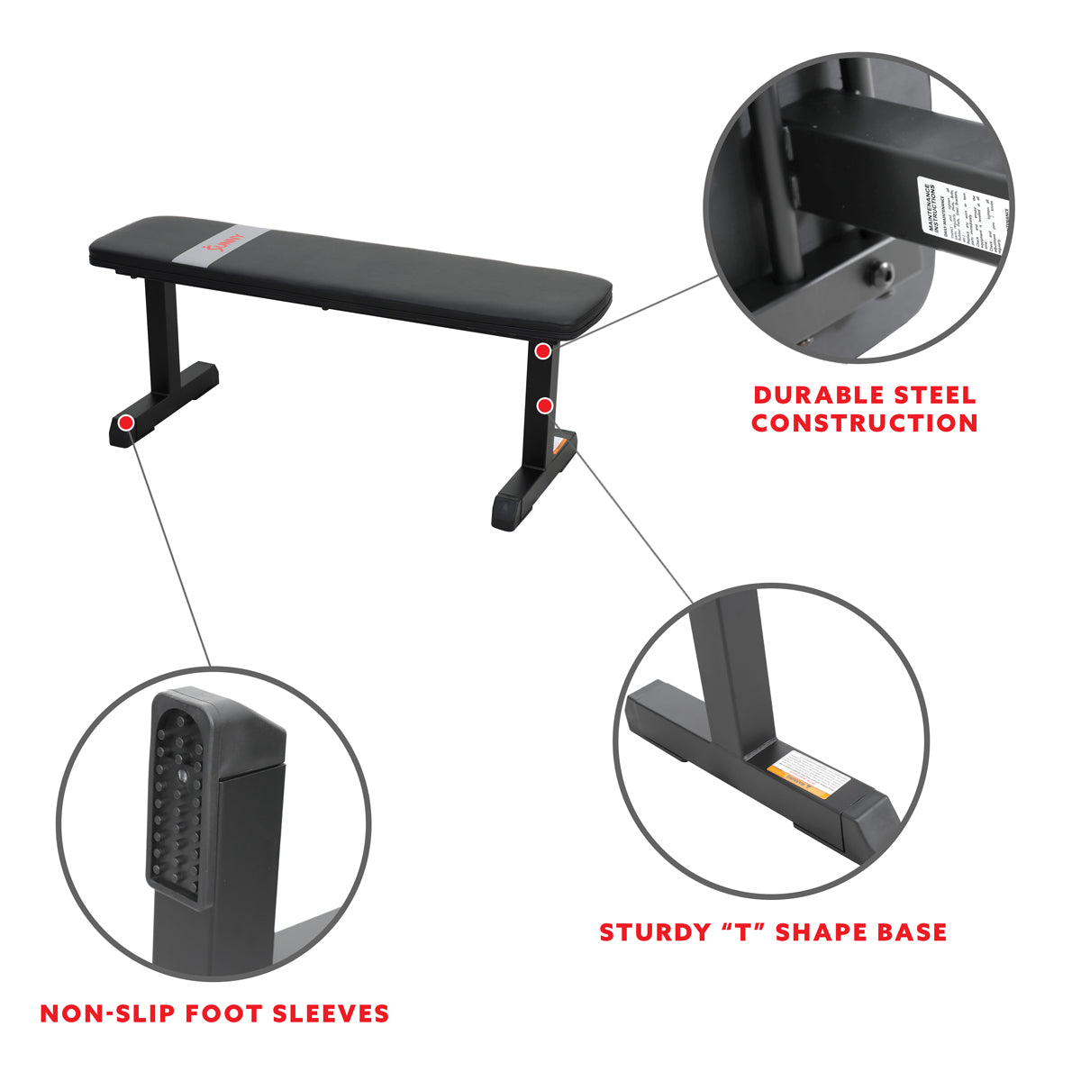 Sunny Strength™ Flat Utility Weight Bench for Home Gym - Adjustable & Durable Workout Bench for Strength Training, Cardio, and Full-Body Exercises