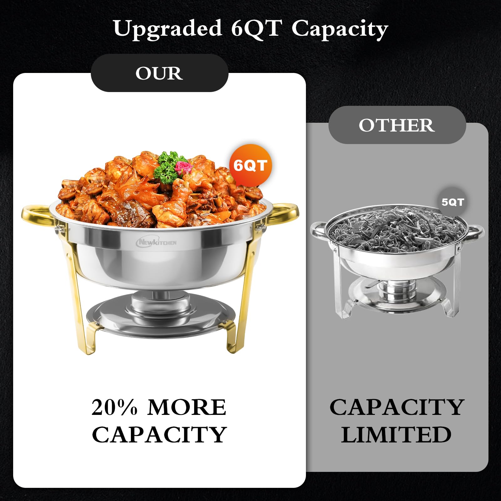 4-Pack 6QT Round Stainless Steel Chafing Dishes for Buffet - Elegant Gold & Silver Serving Set for Catering, Weddings, Parties & Events | Keep Food Warm at Receptions, Banquets & Buffet Lines