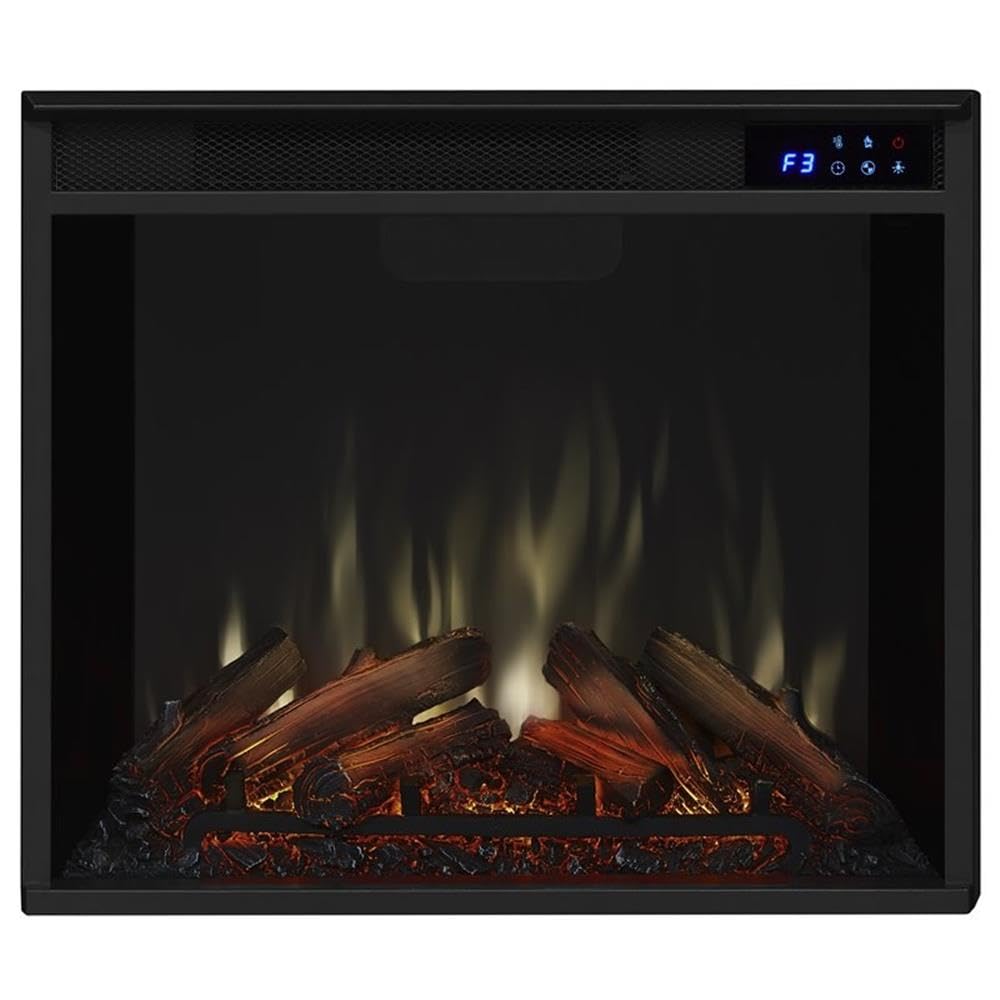 BOWERY HILL 1500W Black Electric Fireplace Heater with Remote Control, Adjustable LED Flame, Steel Firebox Mantel - Perfect for Living Room, Bedroom & Office Heating