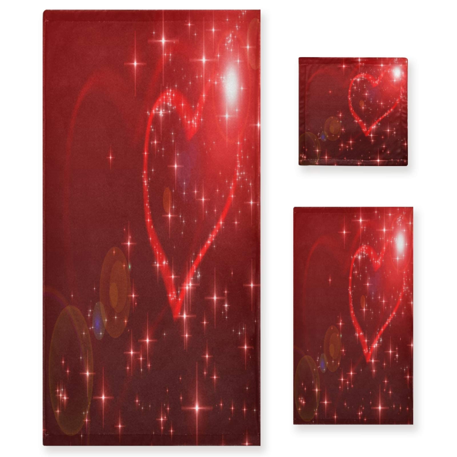 Romantic Red Valentine Towel Set - 1 Bath Towel, 1 Hand Towel, 1 Washcloth | Soft Luxury Bathroom Towels for Home, Spa, Beach & Kitchen | Perfect for Valentine's Day Gifts, Wedding Showers & Romantic Decor