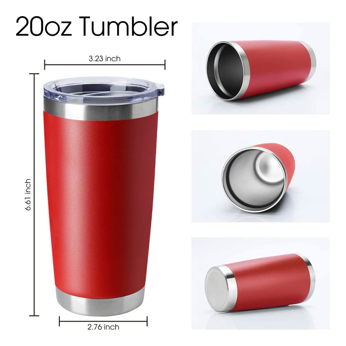 HASLE OUTFITTERS 20oz Stainless Steel Tumbler with Lid - Double Wall Vacuum Insulated Coffee Mug for Hot & Cold Drinks - BPA Free, Sweat Proof, Keeps Beverages Hot/Cold for Hours (12 Pack, Red) - Perfect for Office, Travel, Camping & Outdoor Activities
