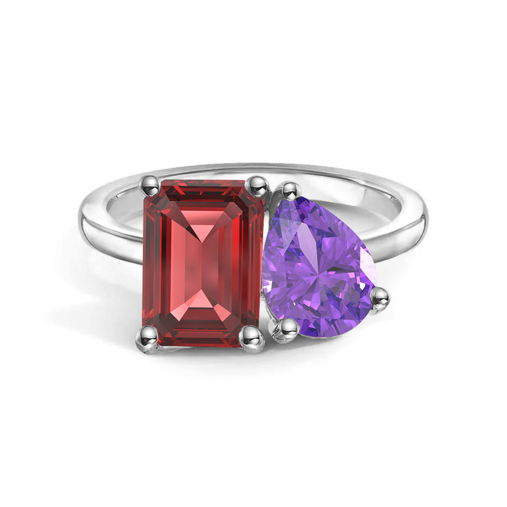 Personalized Toi et Moi Ruby Birthstone Ring for Women - Custom Anniversary, Engagement & Wedding Jewelry Gift - Perfect for Romantic Occasions & Special Celebrations