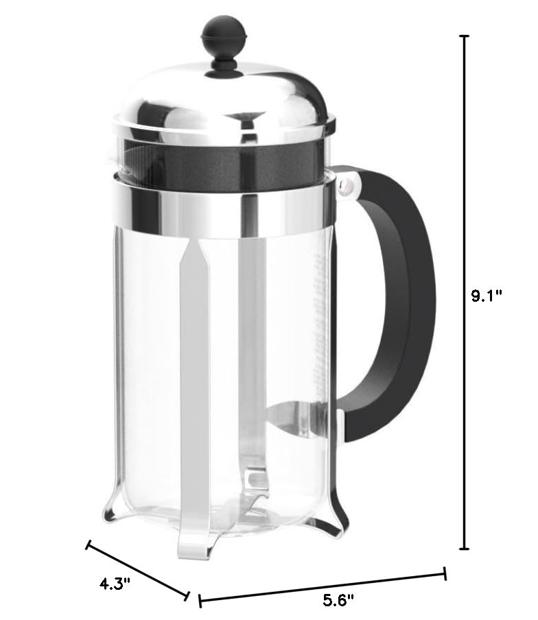 Bodum 34oz Chambord French Press Coffee Maker - High-Heat Borosilicate Glass & Stainless Steel - Perfect for Home, Office & Camping - Made in Portugal