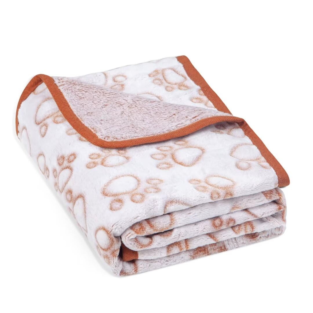 Premium Soft Flannel Dog Blanket with Cute Brown Paw Print - 43 x 66 Inches - Cozy Pet Blanket for Dogs & Cats - Perfect for Beds, Couches & Travel Use
