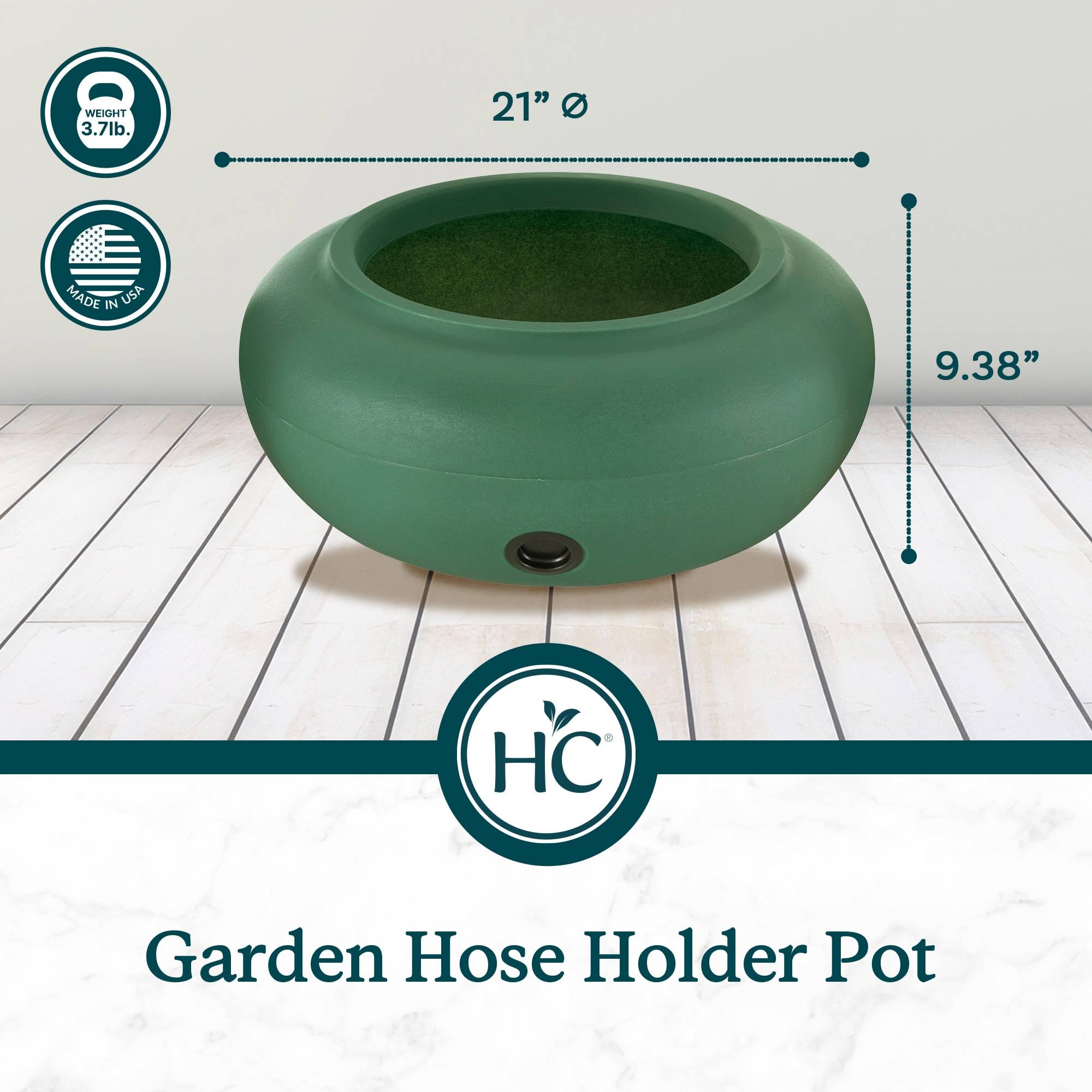 The HC Companies 21 Inch Lightweight Garden Hose Storage Pot - Holds 75 to 100 Ft Hoses, Green (2 Pack) | Perfect for Outdoor Yard, Patio & Garden Organization | Durable & Weather-Resistant Hose Holder for Easy Storage