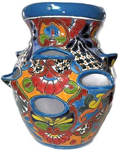 Large Light Blue Hand Painted Strawberry Planter - Glazed Ceramic Pot for Indoor & Outdoor Plants - Perfect for Patio, Garden, and Home Decor