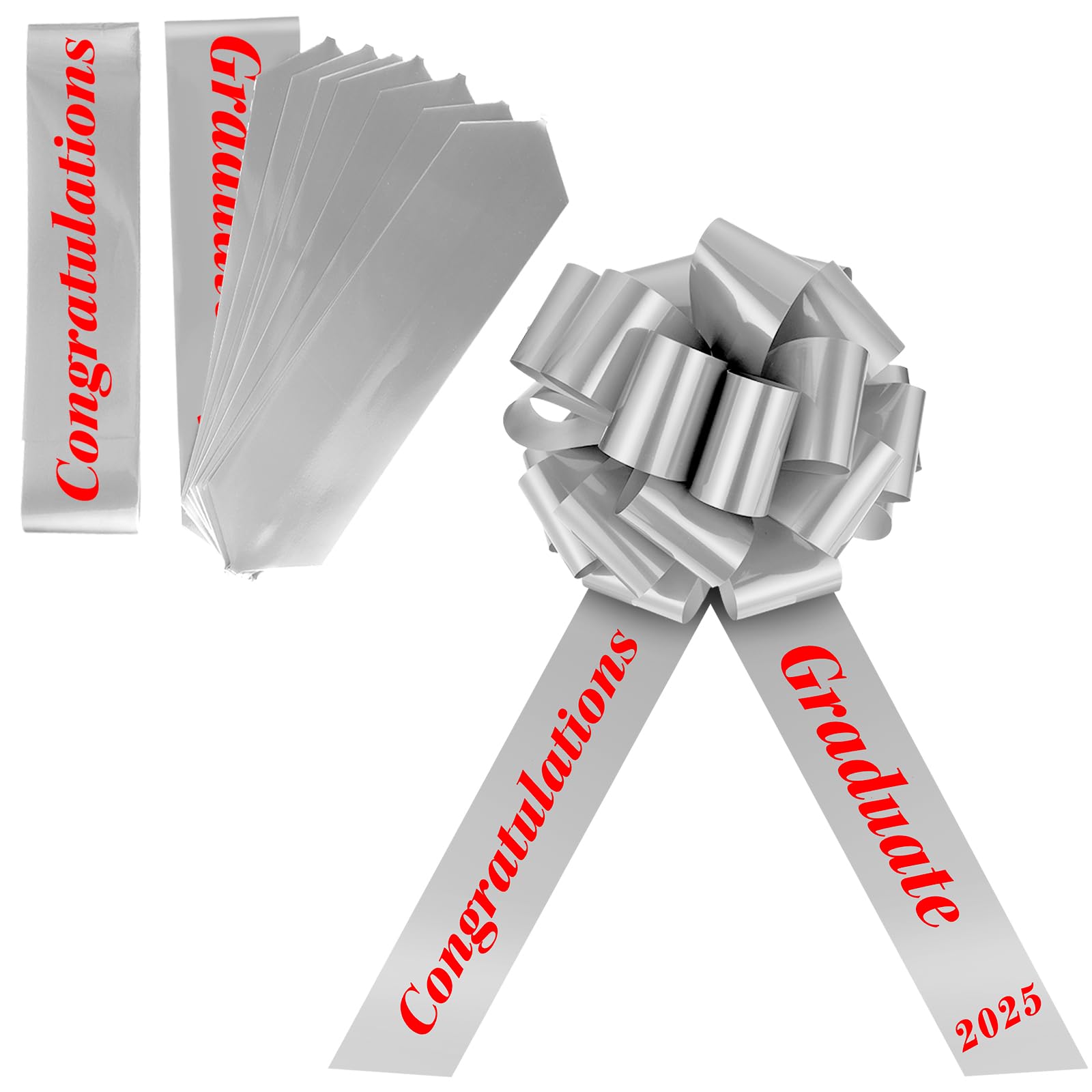 WILLBOND 20 Inch Large Graduation Car Bow - Giant Silver Graduation Ribbon Decor for 2025 Graduates | Perfect for Car Decorations, Graduation Gifts, Birthday Parties & Celebration Events