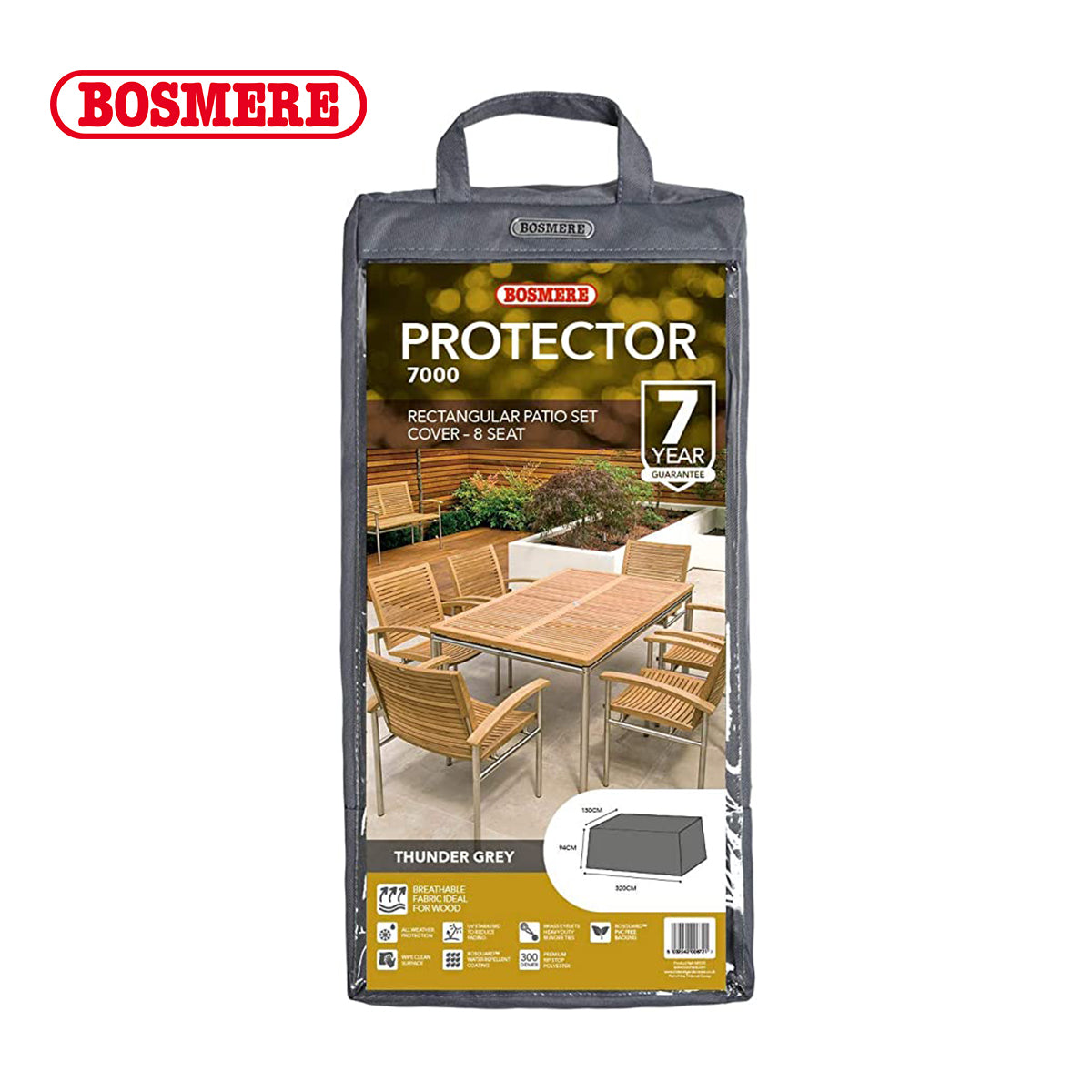 Breathable Rectangle Patio Set Cover for 8-Seat Outdoor Furniture - Waterproof & UV Resistant - Grey - Perfect for Deck, Garden & Backyard Protection