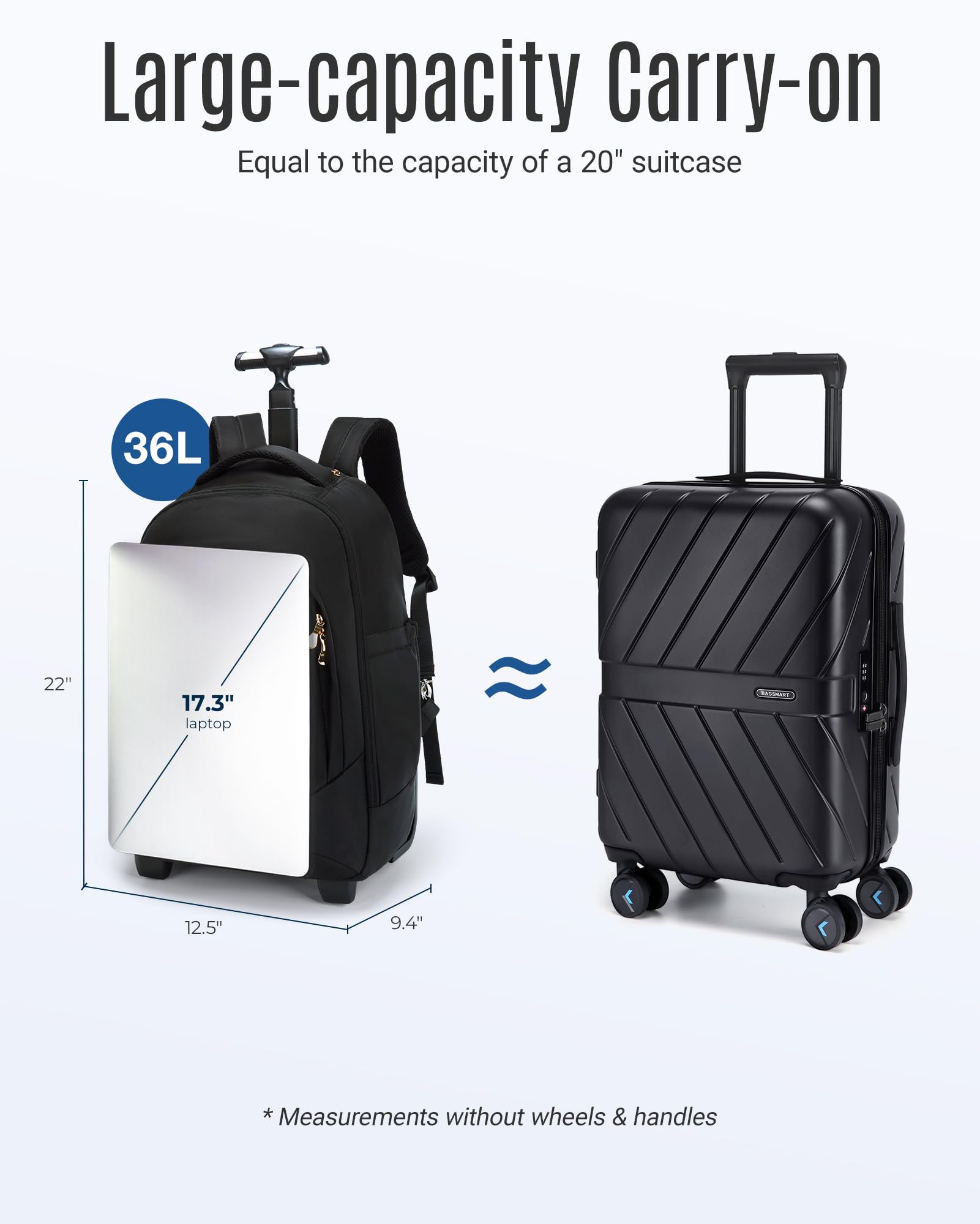 LIGHT FLIGHT Rolling Travel Backpack - Water-Resistant Wheeled Laptop Backpack for Adults & College Students, 17 Inch Large Carry-On Luggage with Wheels (Champagne Color) - Perfect for Business Trips, Air Travel & Campus Use