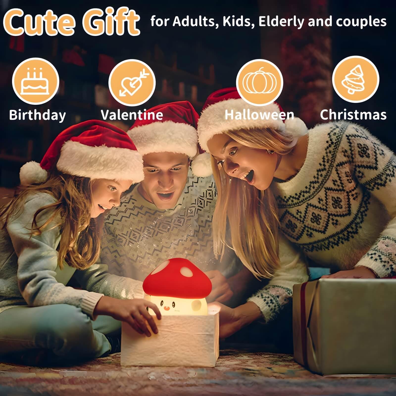 Cute Mushroom Silicone Night Light with Timer - Squishy Dimmable LED Lamp for Baby Nursery, Rechargeable Portable Touch Nightlight - Kawaii Room & Desk Decor - Perfect for Christmas Gifts, Bedtime Stories & Cozy Ambiance