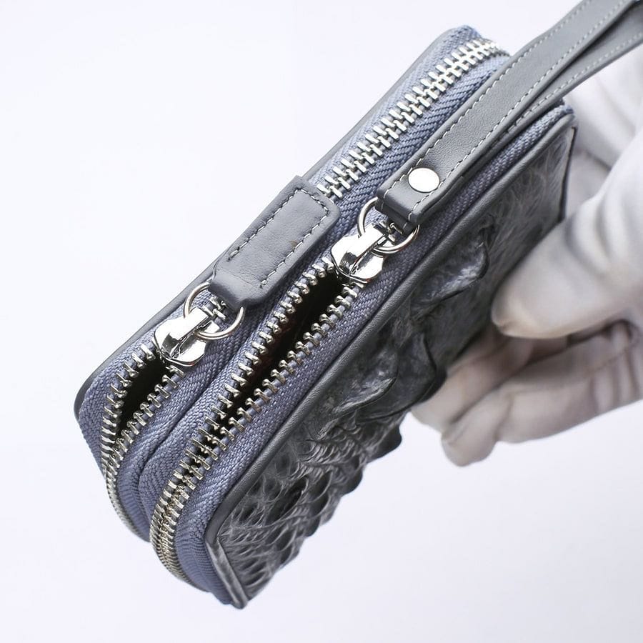 Luxury Gray Crocodile Leather Wallet for Men - Slim RFID Blocking Bifold Wallet with Money Clip - Perfect for Business, Travel & Everyday Use