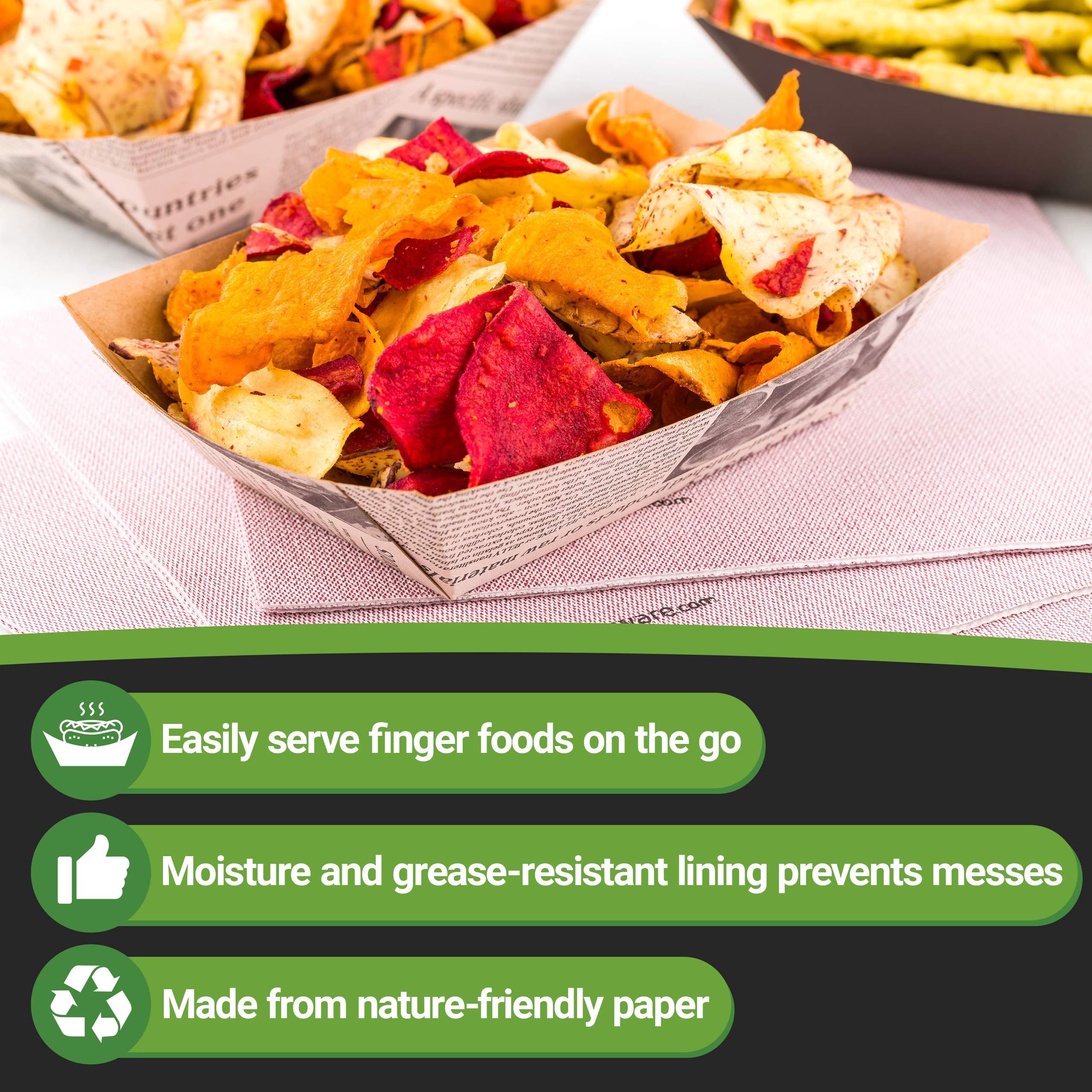 Bio Tek 1/2 Pound Heavy-Duty Disposable Paper Food Boats - 400 Greaseproof Newsprint Food Trays for Snacks, Appetizers & Treats | Perfect for Parties, Carnivals, Restaurants & Food Service | Eco-Friendly Disposable Serving Containers for Events & Catering