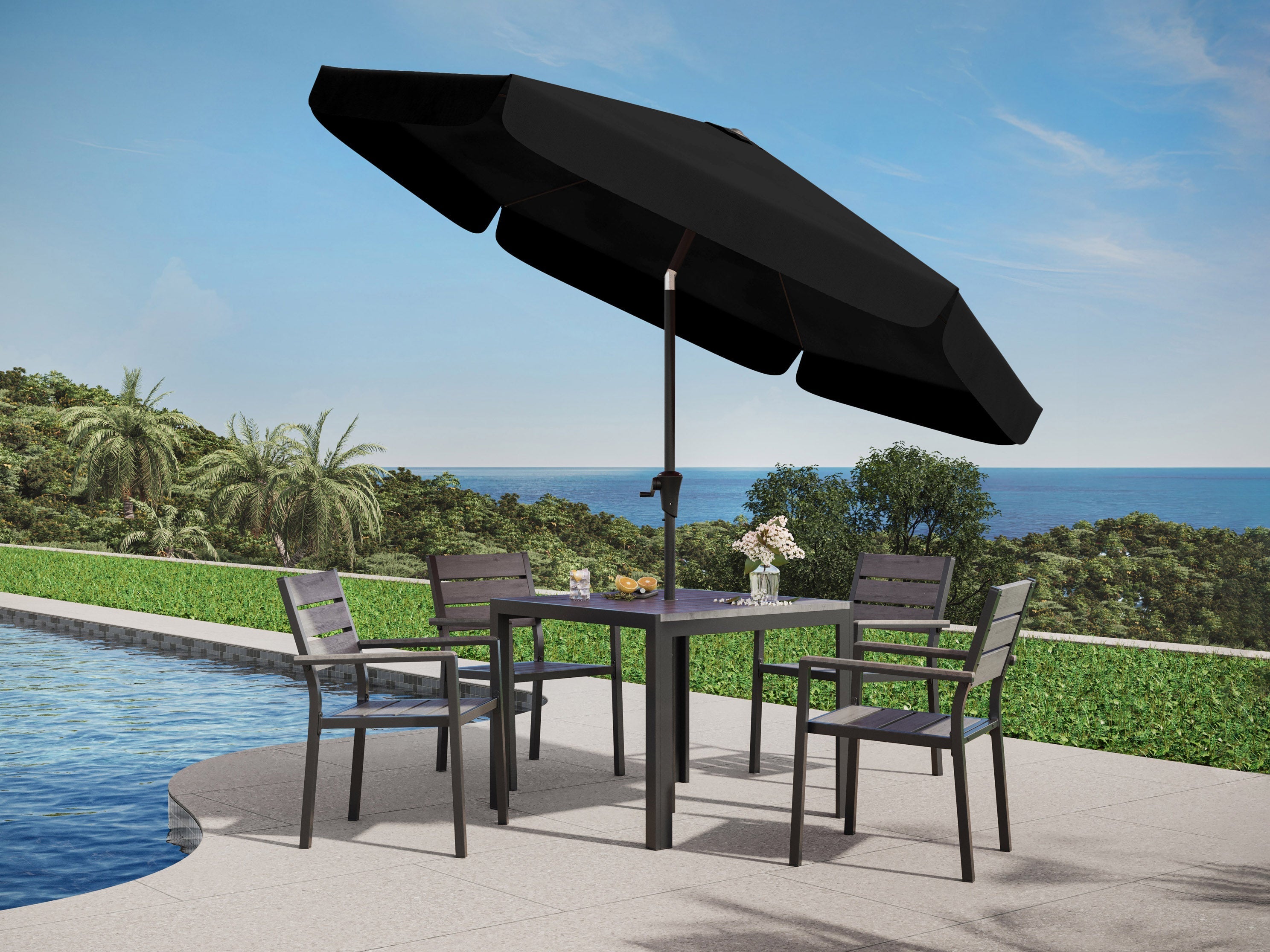 10ft Round Black Patio Umbrella - Outdoor Sun Shade for Garden, Poolside, Deck, and Backyard - UV Protection & Water Resistant