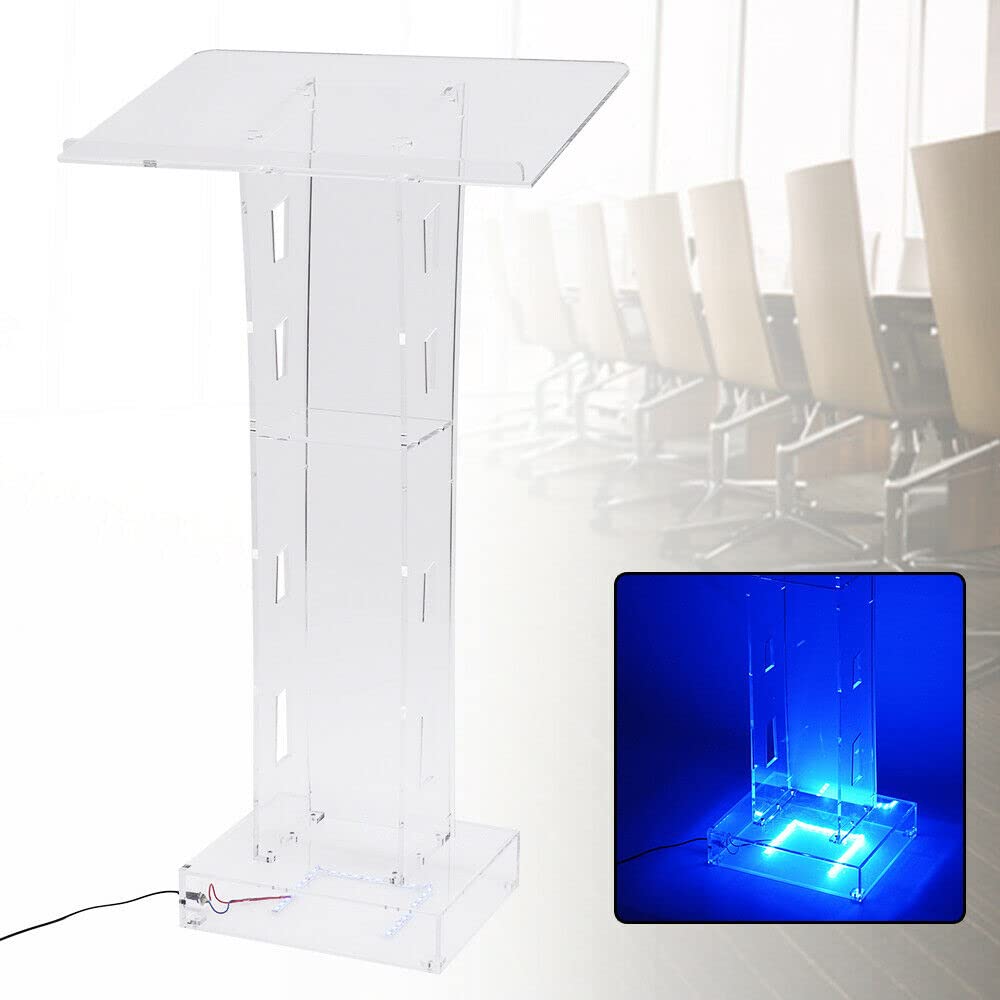 Clear Acrylic Podium Stand with LED Light - Portable Lectern for Restaurants, Weddings, Office & Classrooms - Perfect for Presentations, Speeches, and Events