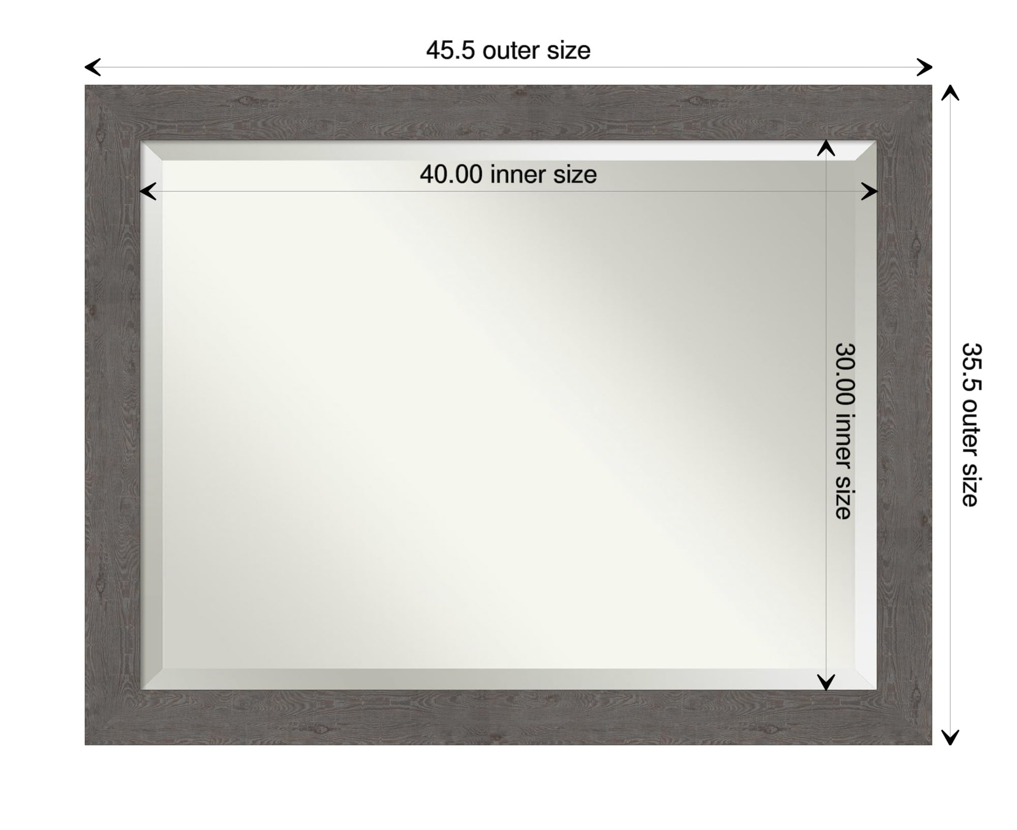 Amanti Art 36x46 Inch Grey Rustic Plank Wall Mirror - Large Rectangle Bathroom & Living Room Decor with Beveled Edge, Farmhouse Frame - Hangs Horizontally or Vertically for Bedroom, Entryway & Hallway Décor