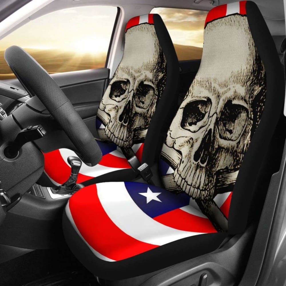 Premium American Flag Skull Car Seat Covers - Durable & Stylish for Trucks, SUVs & Cars - Perfect for Patriotic Decor & Vehicle Protection