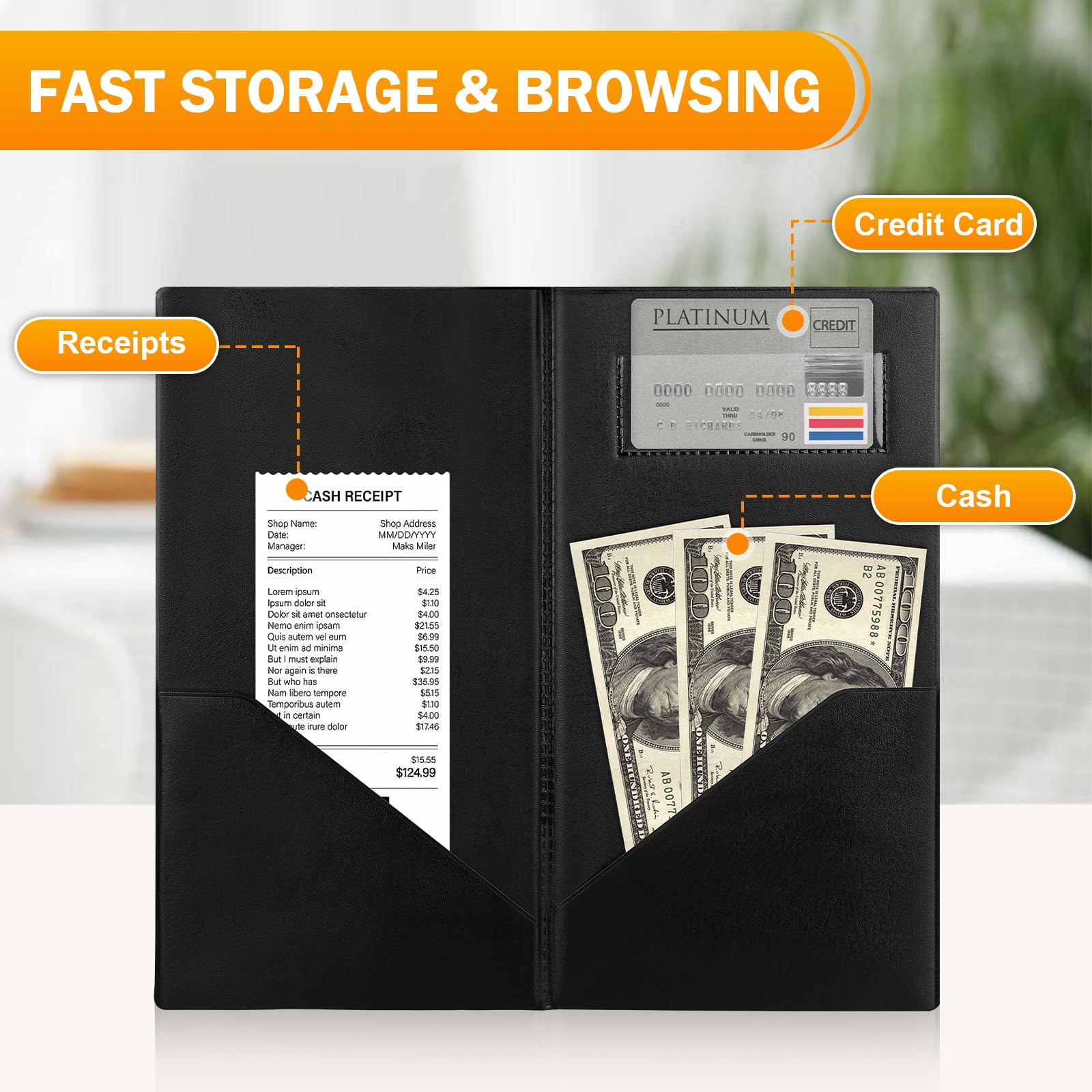 50 Pcs PVC Server Books - Restaurant Check Presenters & Waitress Guest Check Holders - Durable Bill Holders for Efficient Order Management in Cafes, Bars & Hotels